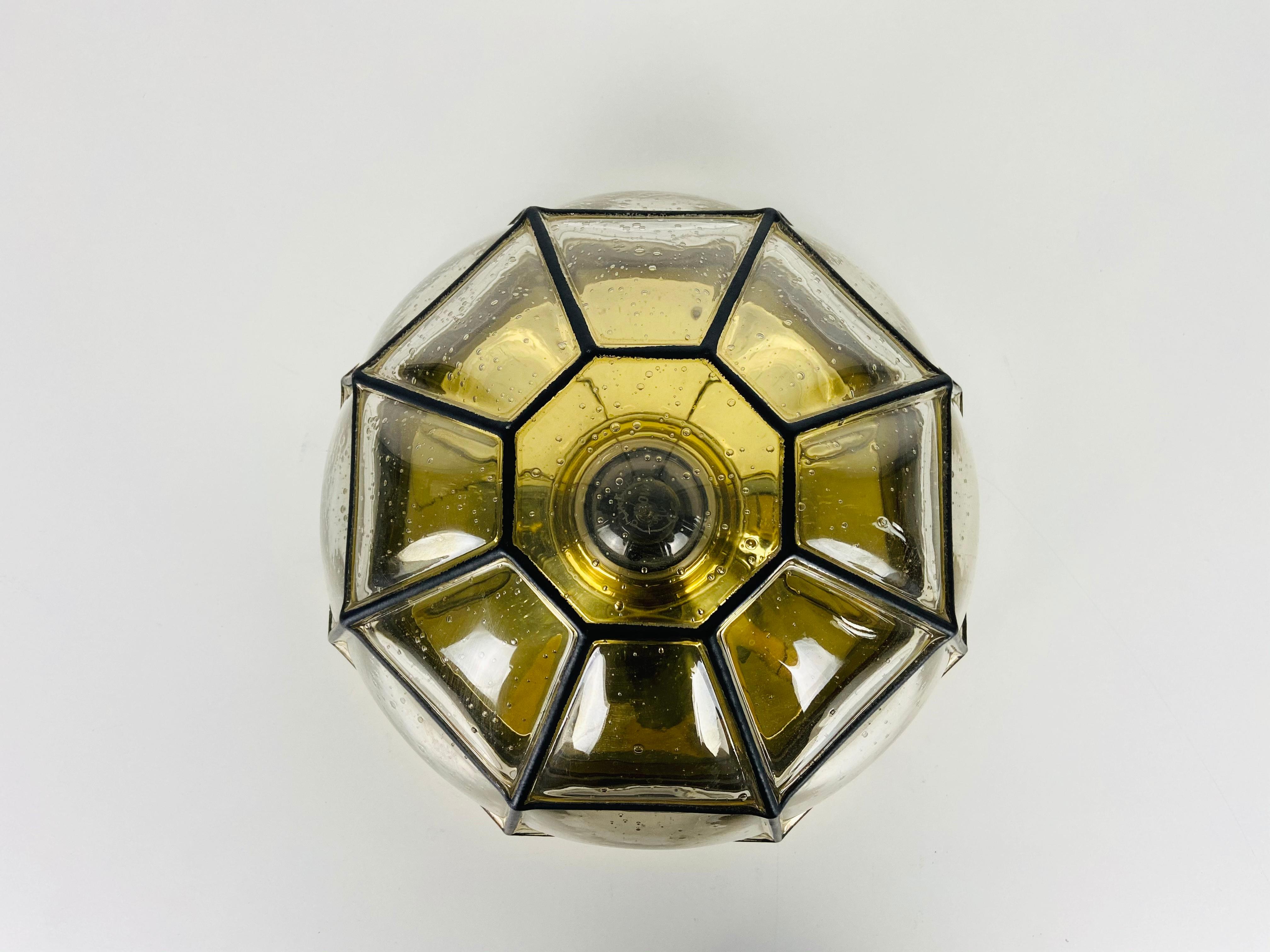 Midcentury Iron and Bubble Glass Flush Mount by Glashütte Limburg, 1960s In Good Condition For Sale In Hagenbach, DE