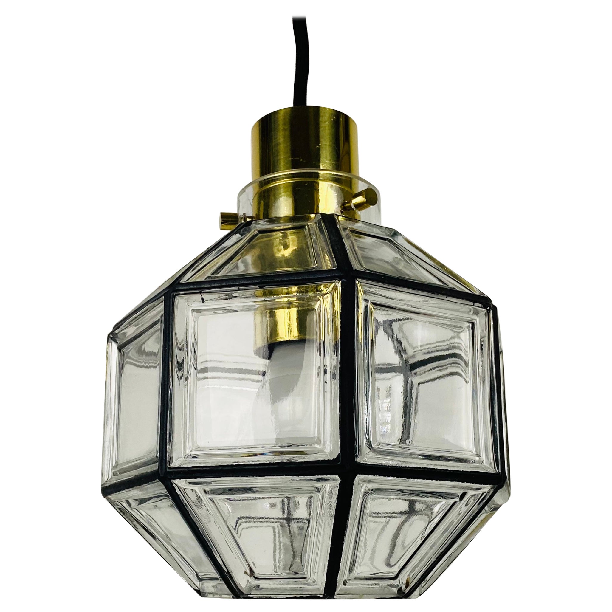 Midcentury Iron and Bubble Glass Flush Mount by Glashütte Limburg, 1960s
