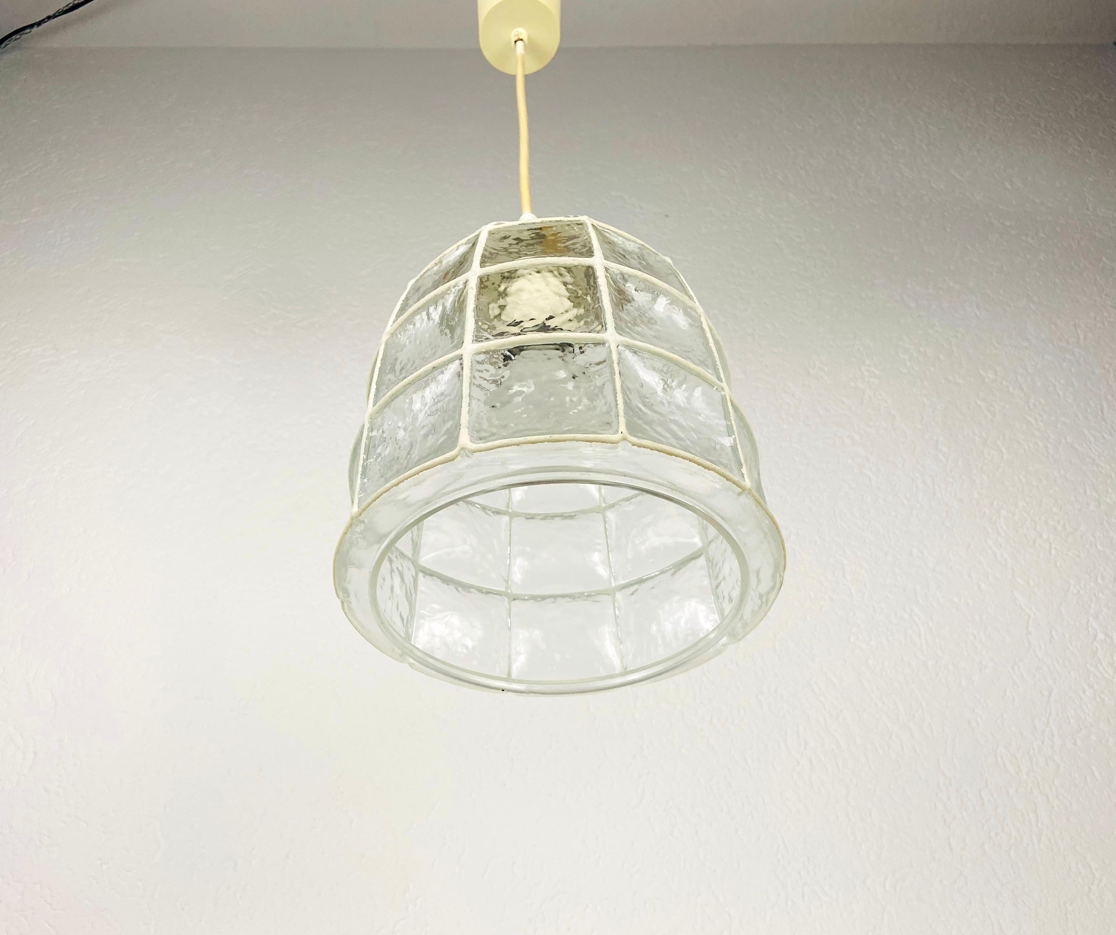 Midcentury Iron and Bubble Glass Pendant lamp by Glashütte Limburg, 1960s For Sale 6
