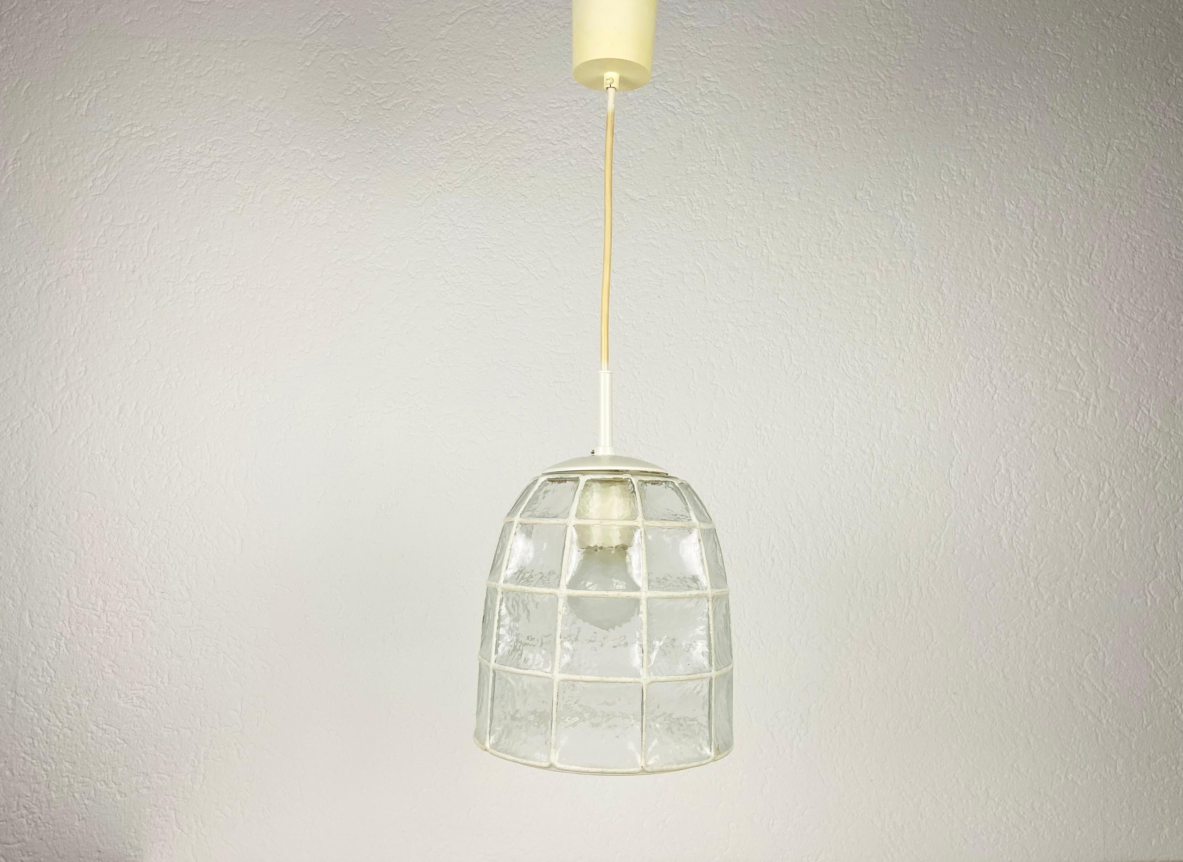 Midcentury Iron and Bubble Glass Pendant lamp by Glashütte Limburg, 1960s For Sale 8