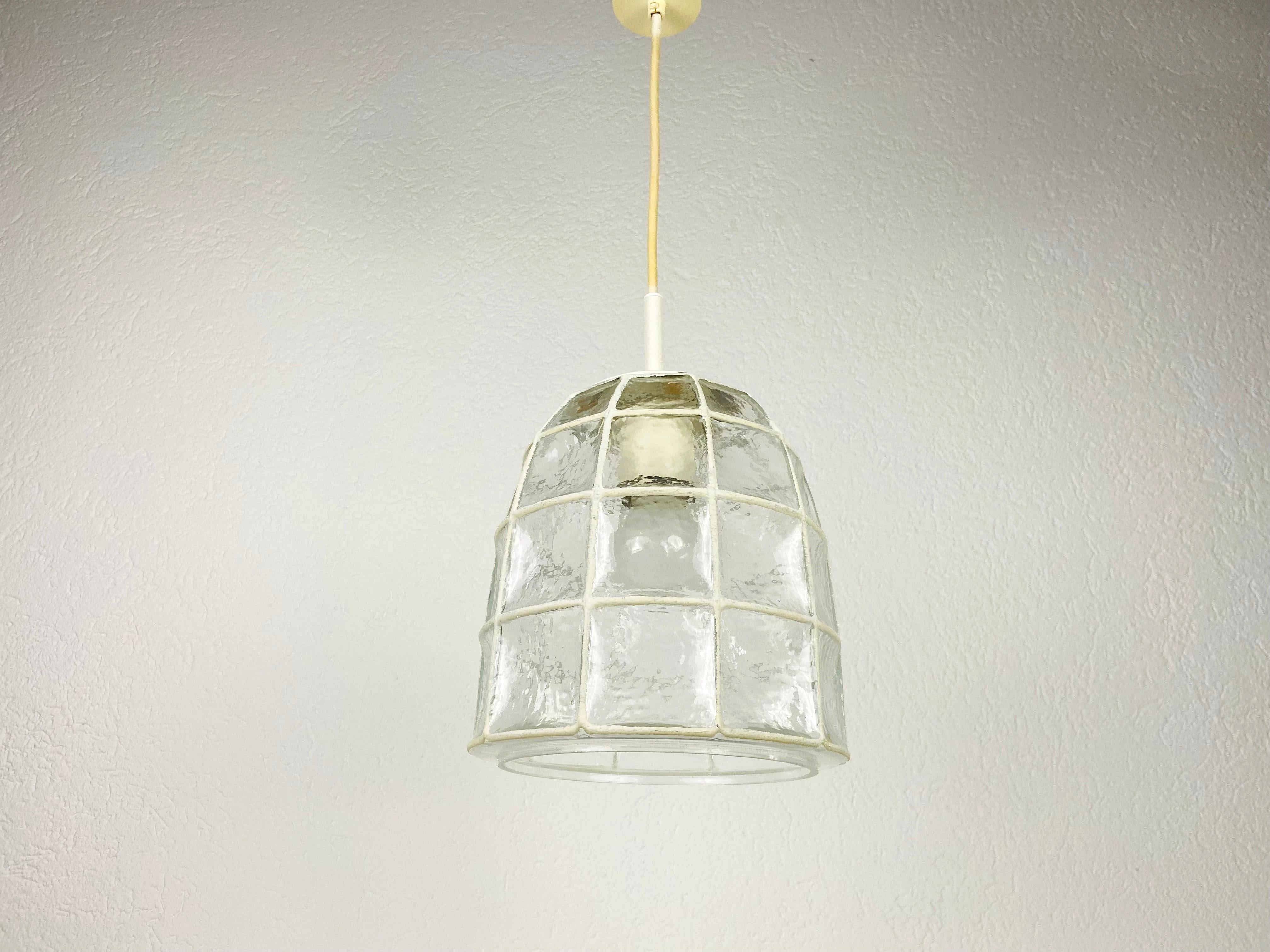 Midcentury Iron and Bubble Glass Pendant lamp by Glashütte Limburg, 1960s For Sale 9