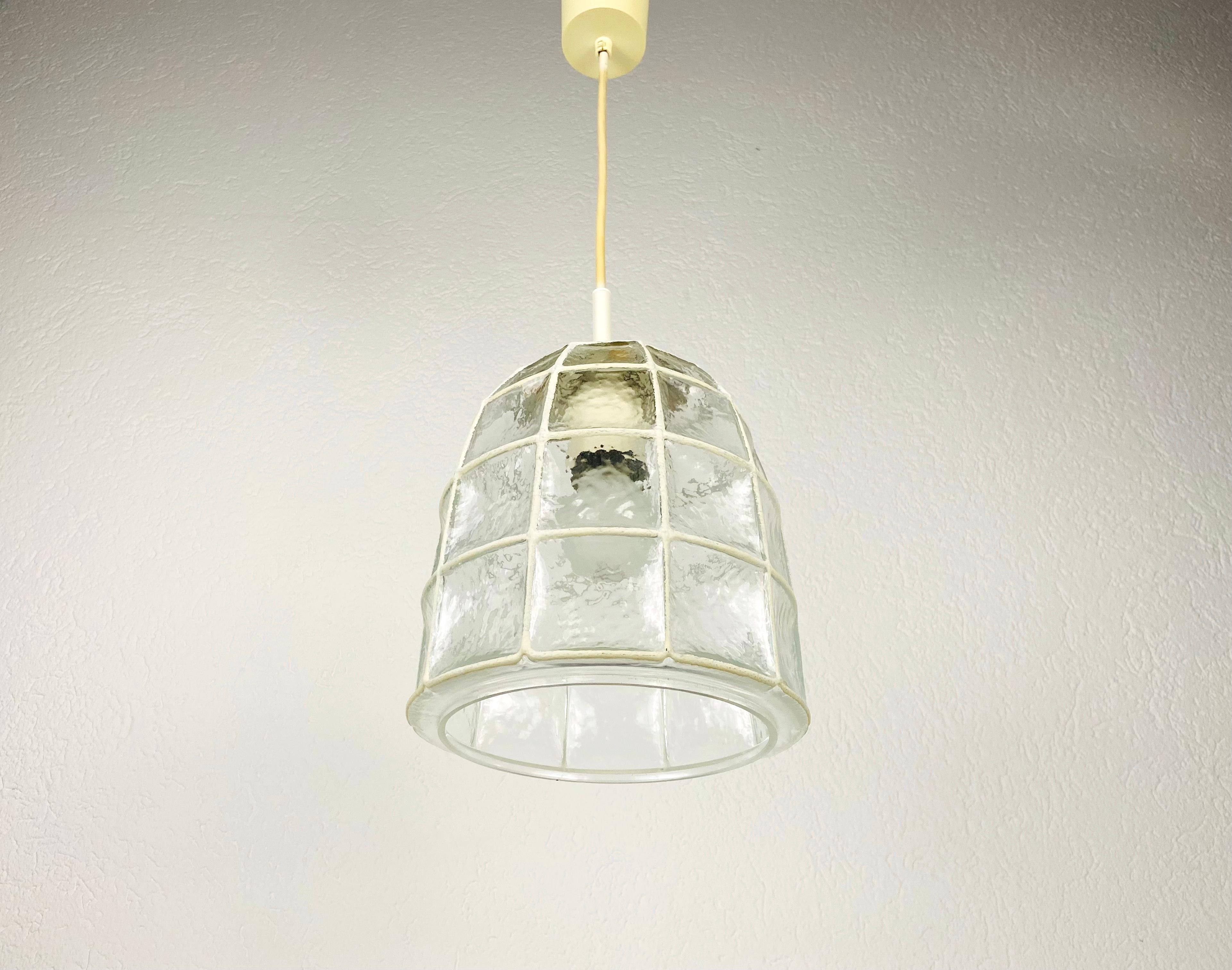 Midcentury Iron and Bubble Glass Pendant lamp by Glashütte Limburg, 1960s For Sale 10