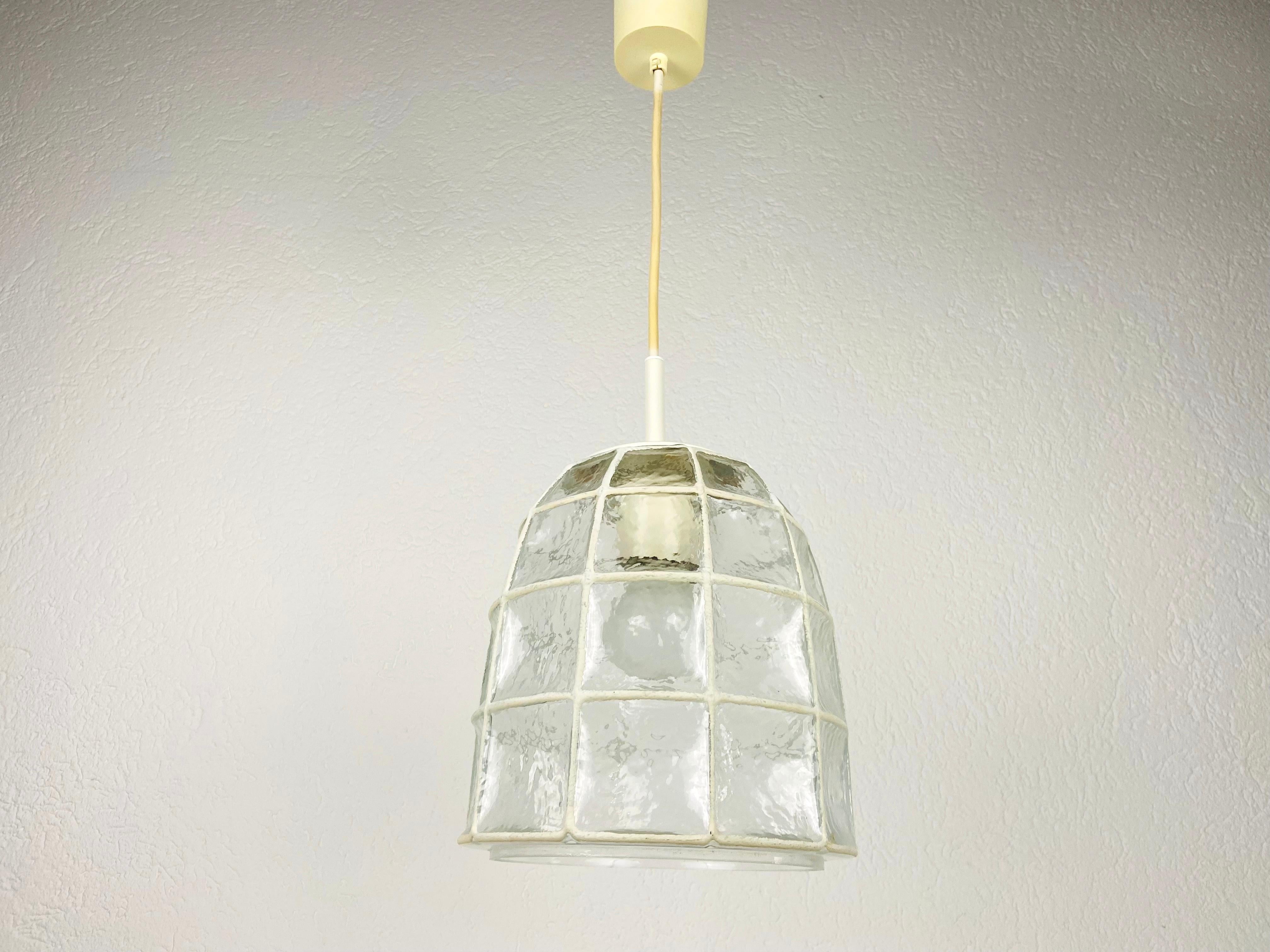 Midcentury Iron and Bubble Glass Pendant lamp by Glashütte Limburg, 1960s For Sale 11