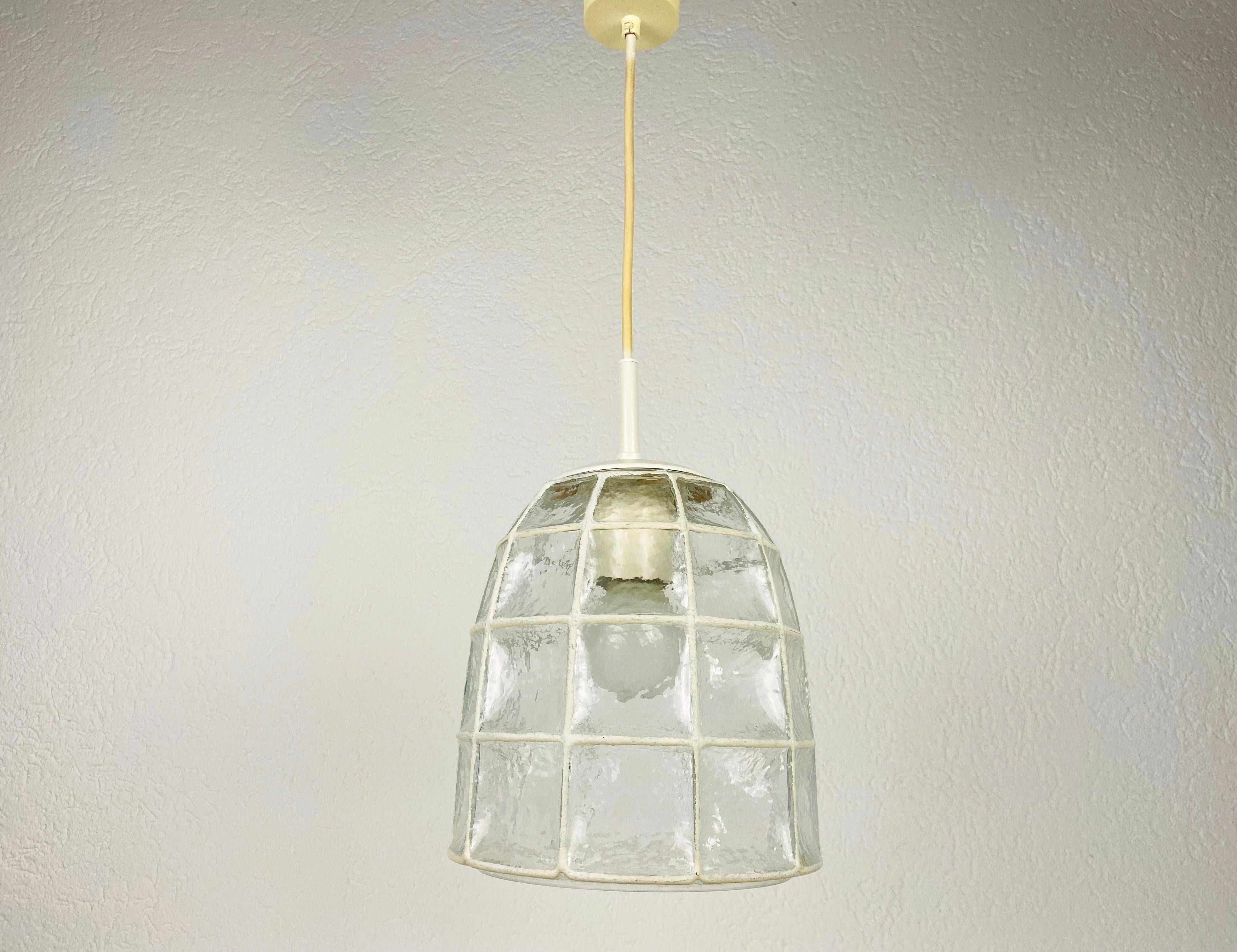 Midcentury Iron and Bubble Glass Pendant lamp by Glashütte Limburg, 1960s For Sale 12