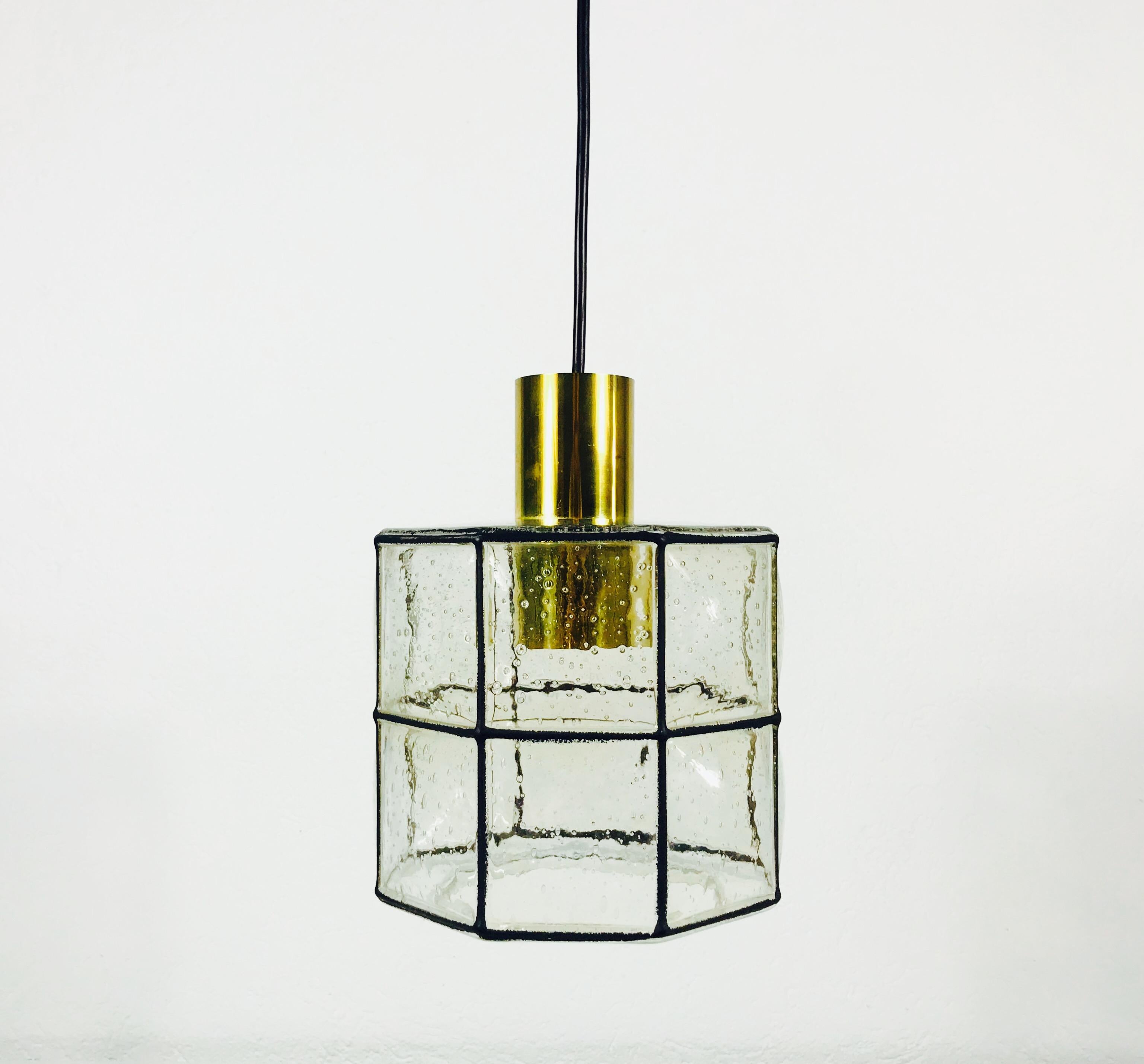 Mid-Century Modern Midcentury Iron and Bubble Glass Pendant Lamp by Glashütte Limburg, 1960s For Sale