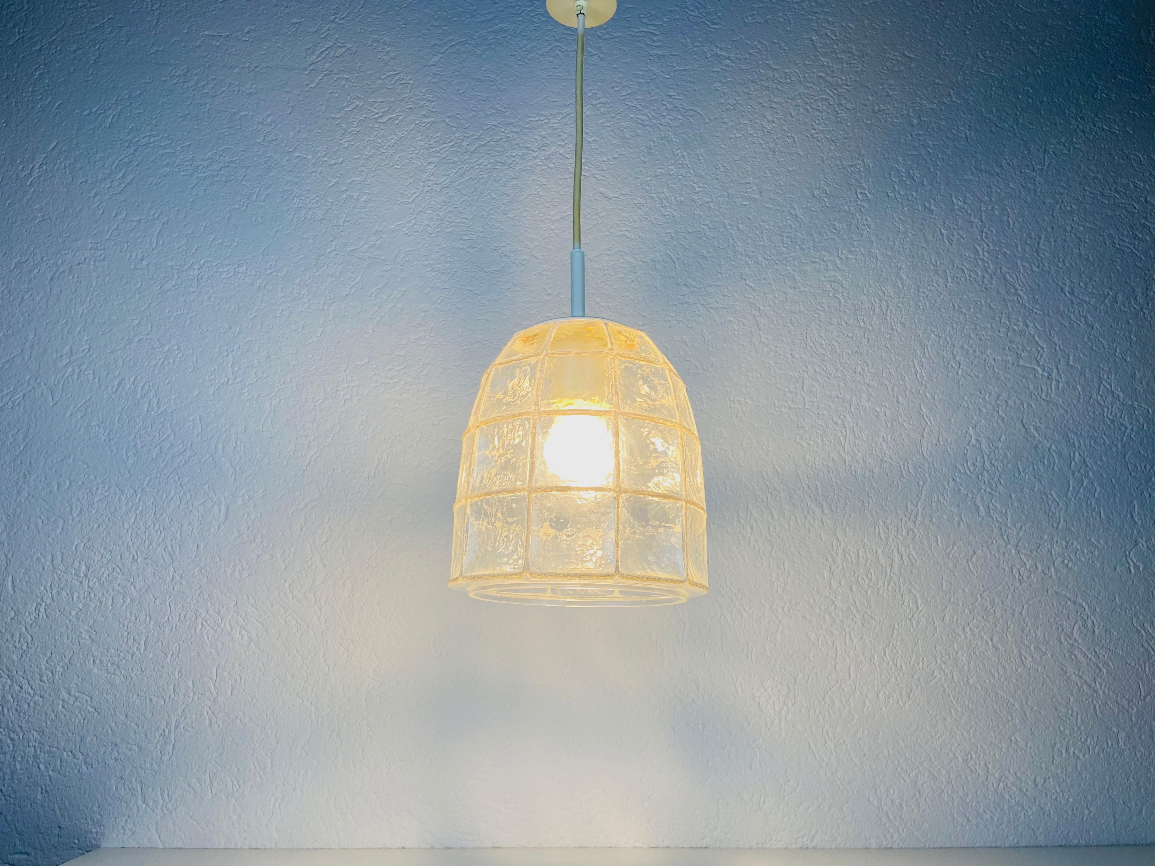 German Midcentury Iron and Bubble Glass Pendant lamp by Glashütte Limburg, 1960s For Sale
