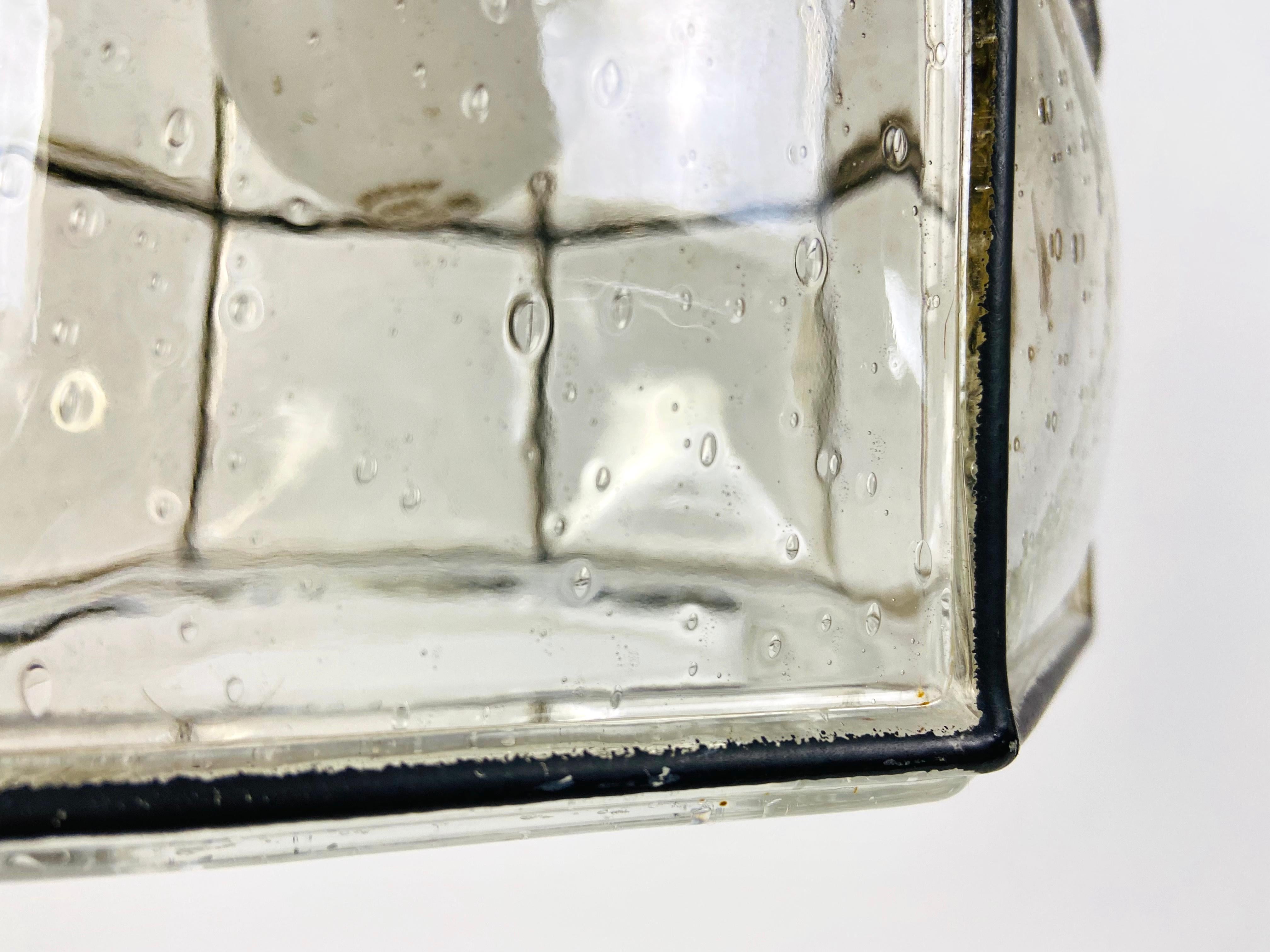 Midcentury Iron and Bubble Glass Pendant Lamp by Glashütte Limburg, 1960s For Sale 1