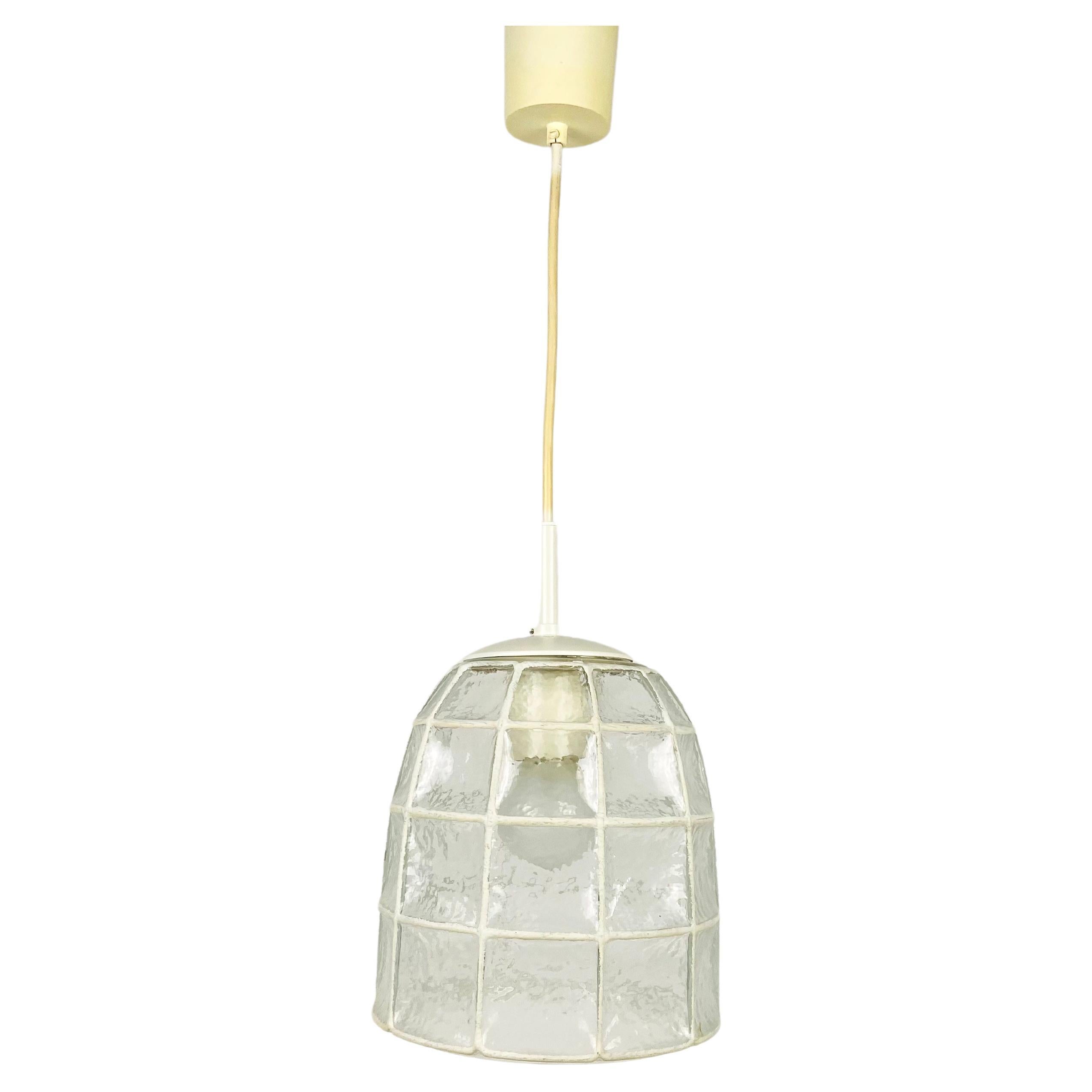 Midcentury Iron and Bubble Glass Pendant lamp by Glashütte Limburg, 1960s For Sale