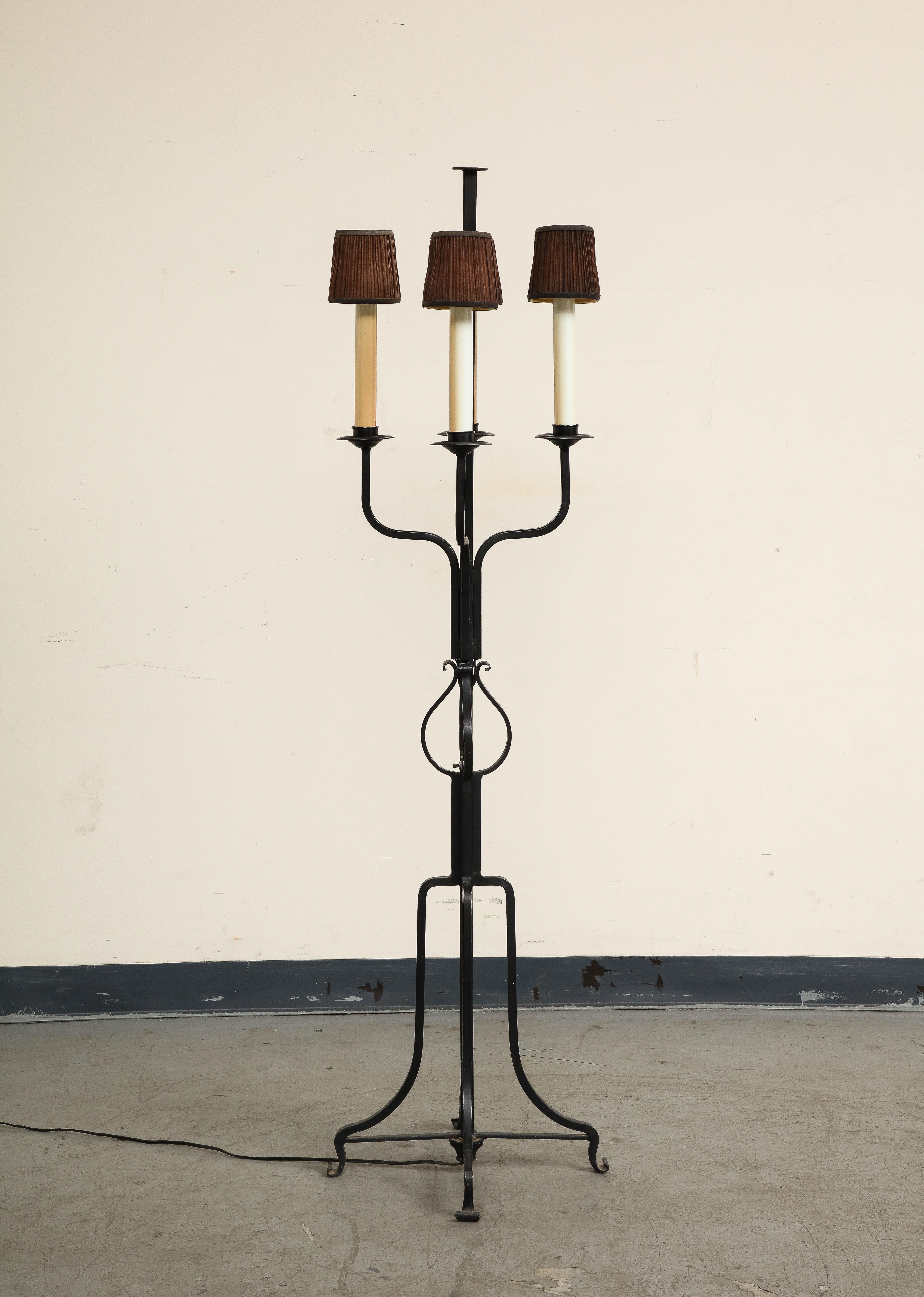 Mid-Century Modern Midcentury Iron Candlestick Floor Lamp, attributed to Tommi Parzinger For Sale