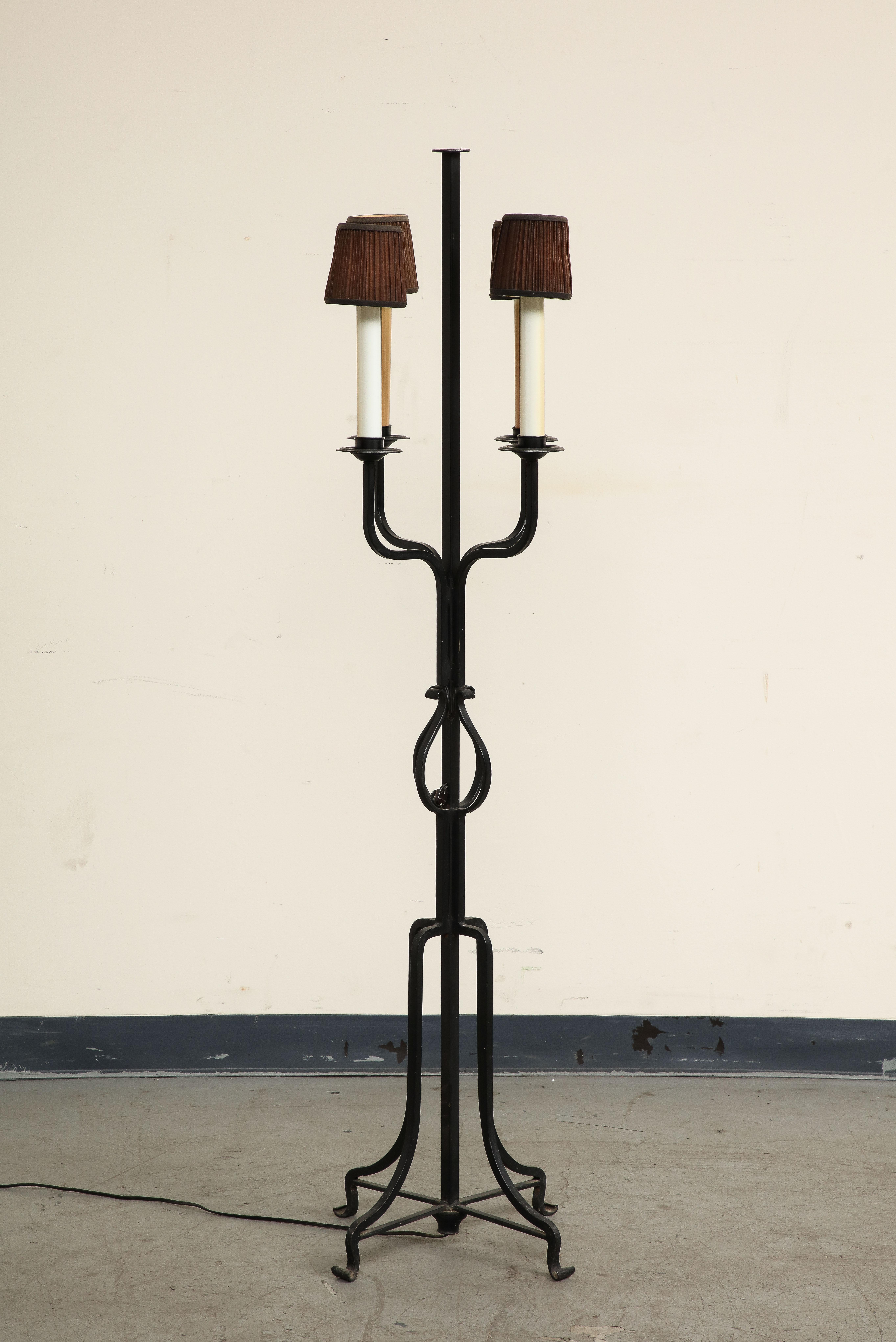American Midcentury Iron Candlestick Floor Lamp, attributed to Tommi Parzinger For Sale