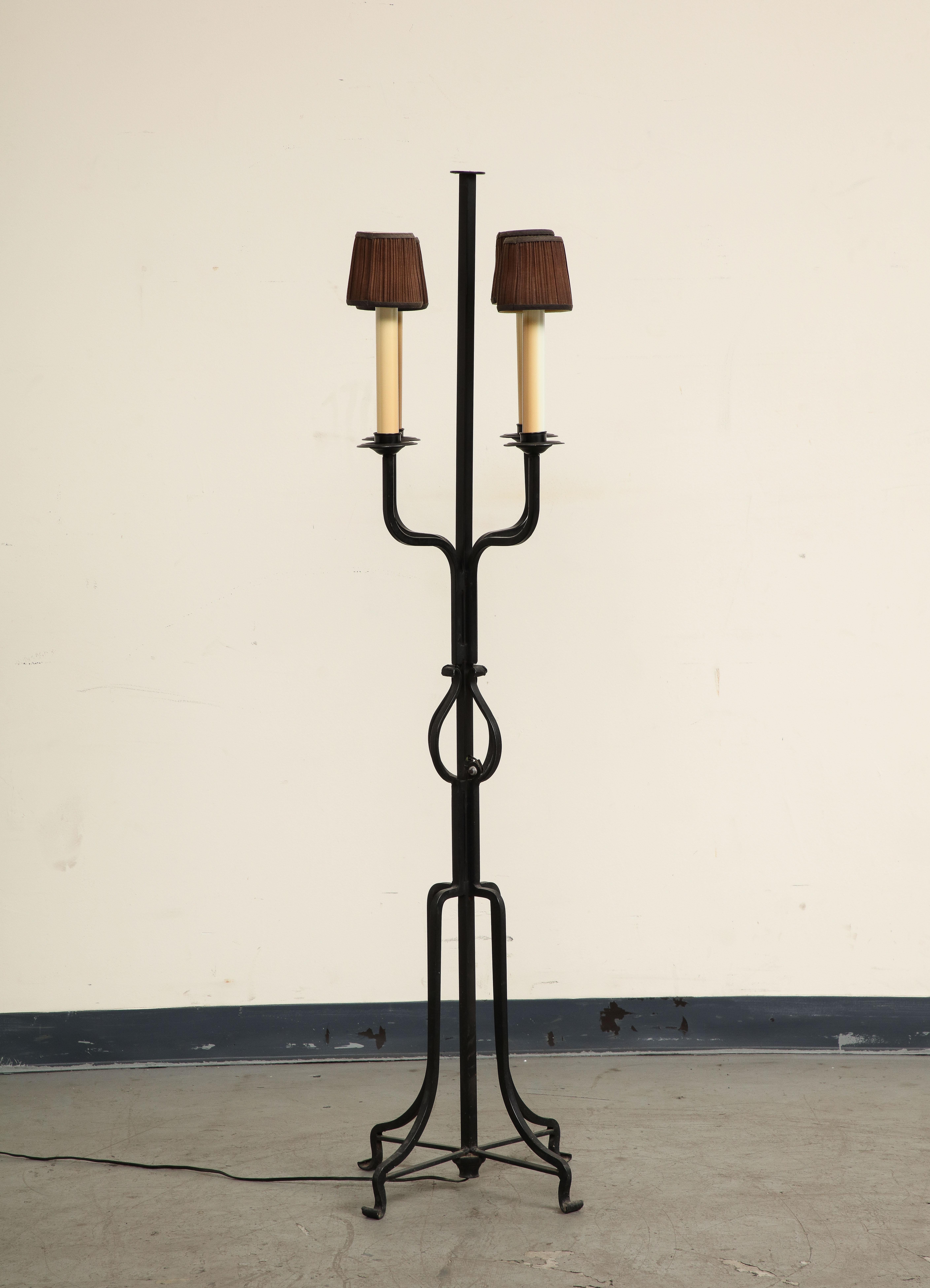 Midcentury Iron Candlestick Floor Lamp, attributed to Tommi Parzinger In Good Condition For Sale In Chicago, IL