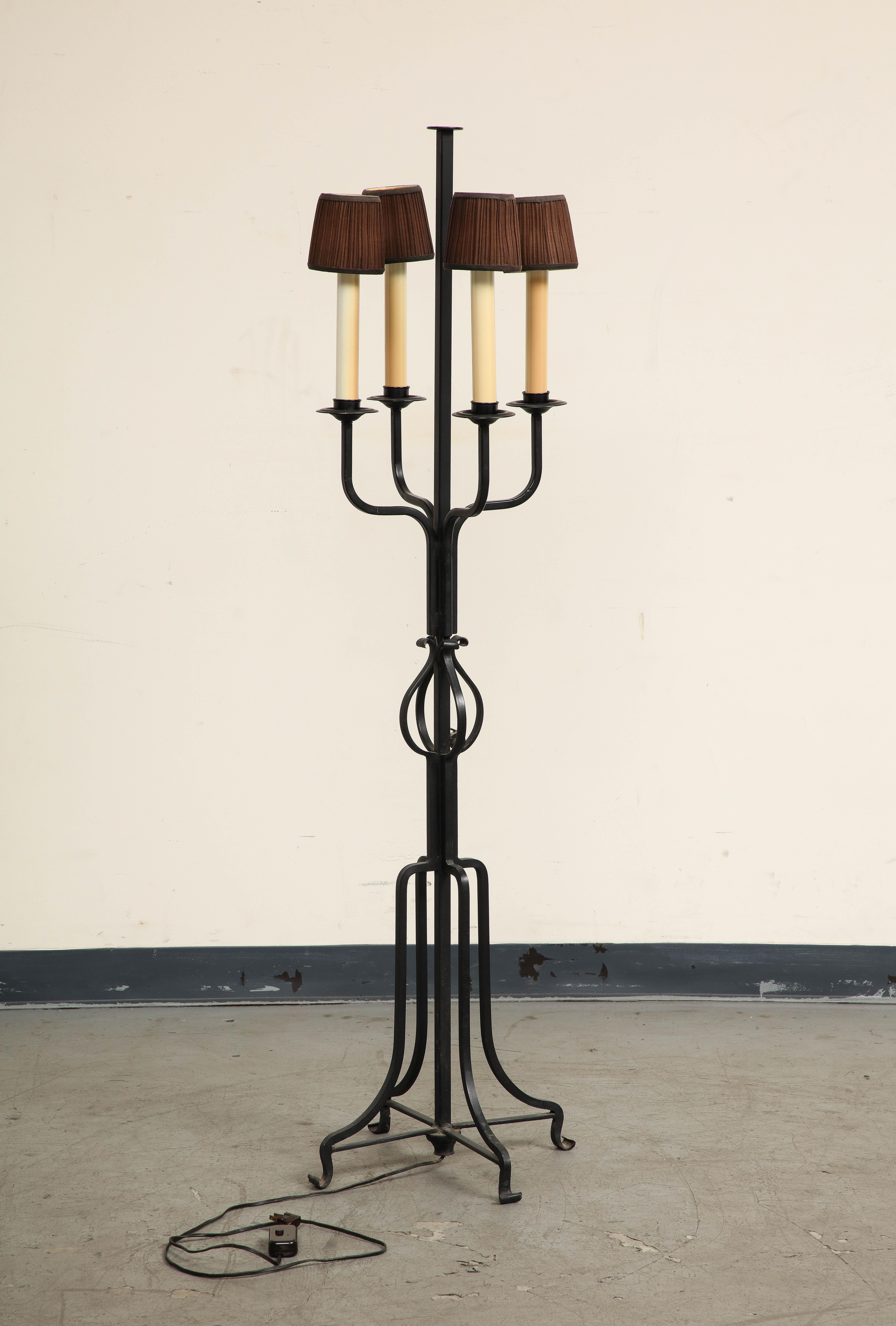 20th Century Midcentury Iron Candlestick Floor Lamp, attributed to Tommi Parzinger For Sale