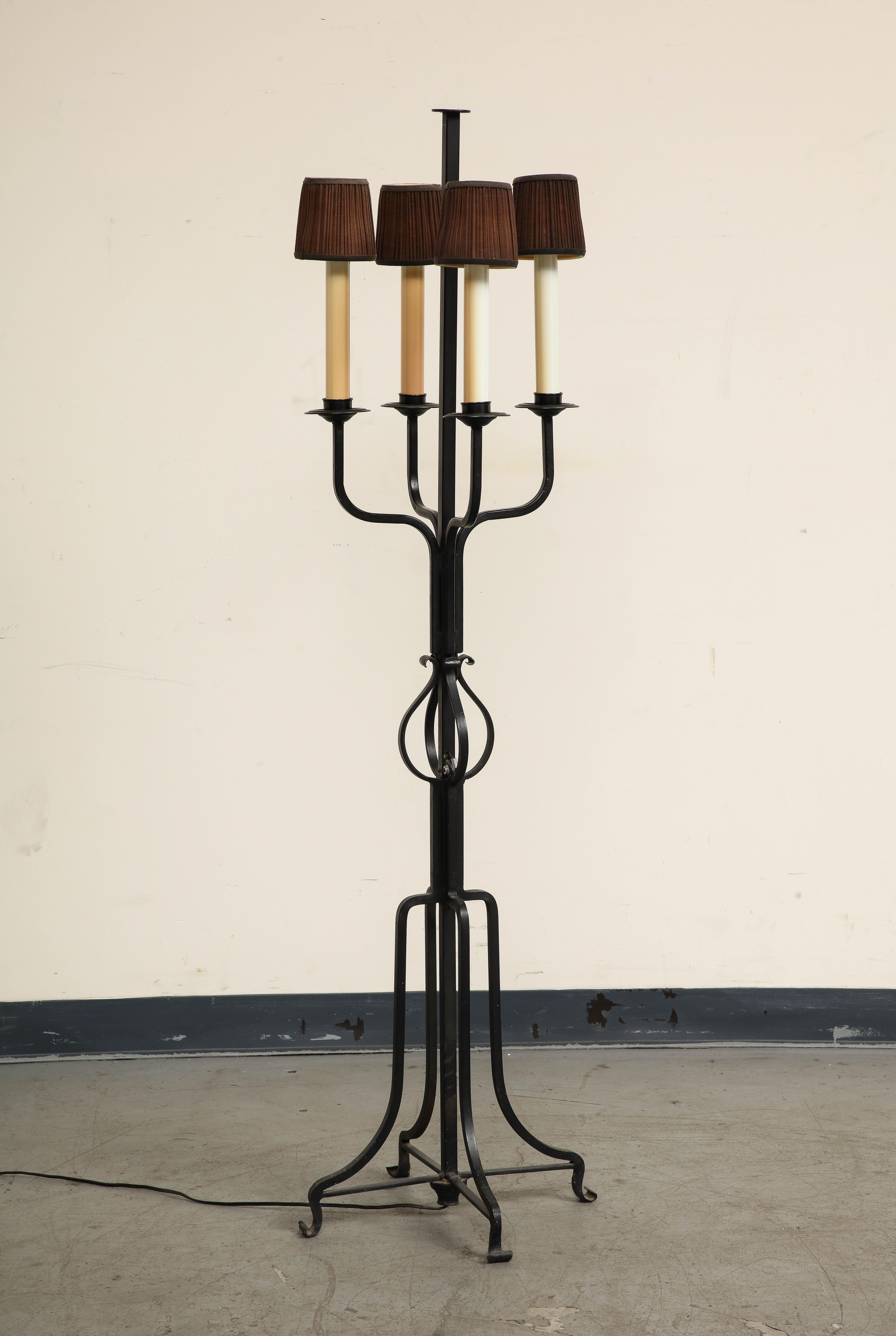 Metal Midcentury Iron Candlestick Floor Lamp, attributed to Tommi Parzinger For Sale