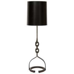 Retro Midcentury Iron Chain Black Shade Attributed to Adnet Horshoe Tall Lamp, France