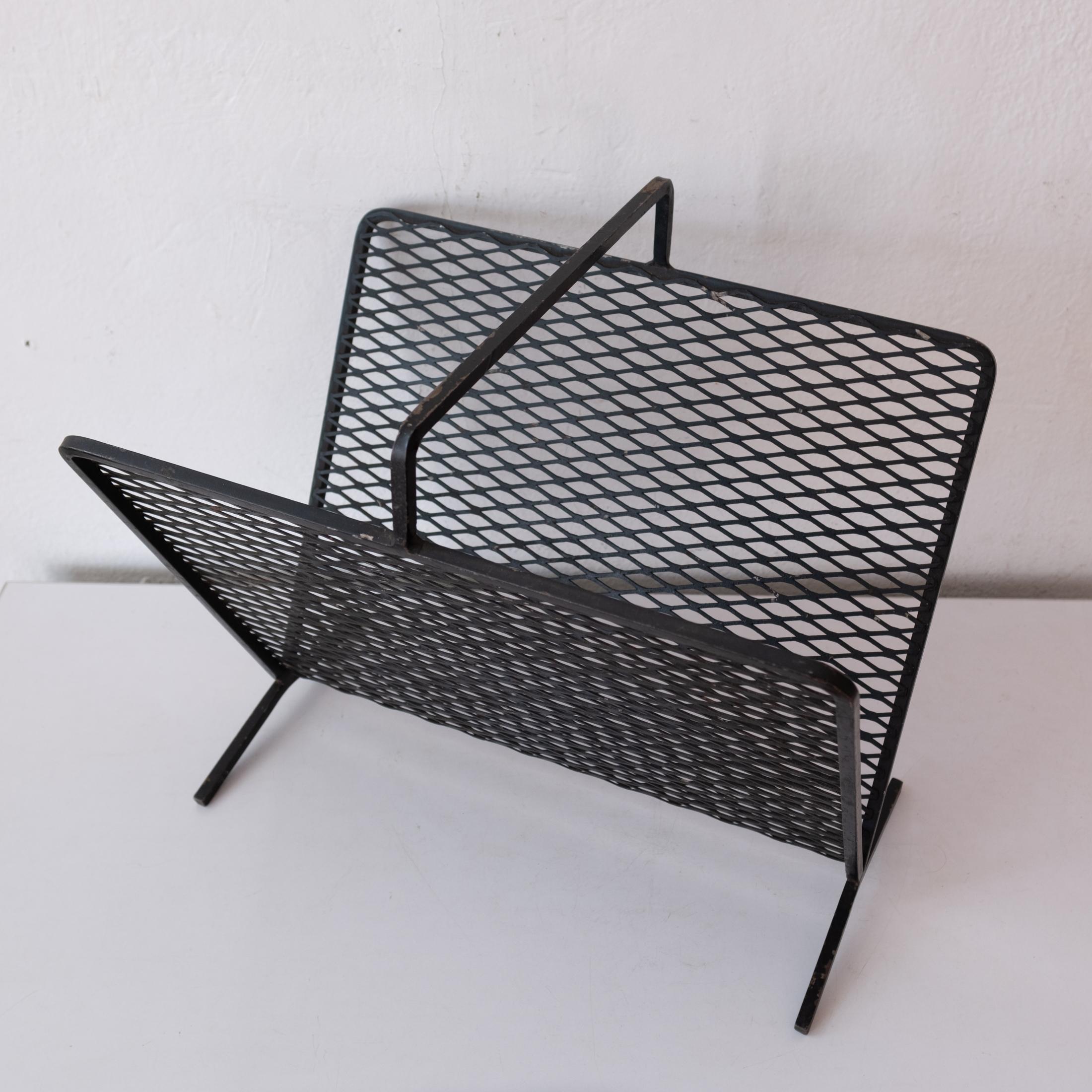 Midcentury Iron Expanded Metal Magazine Rack 1950s In Good Condition In San Diego, CA