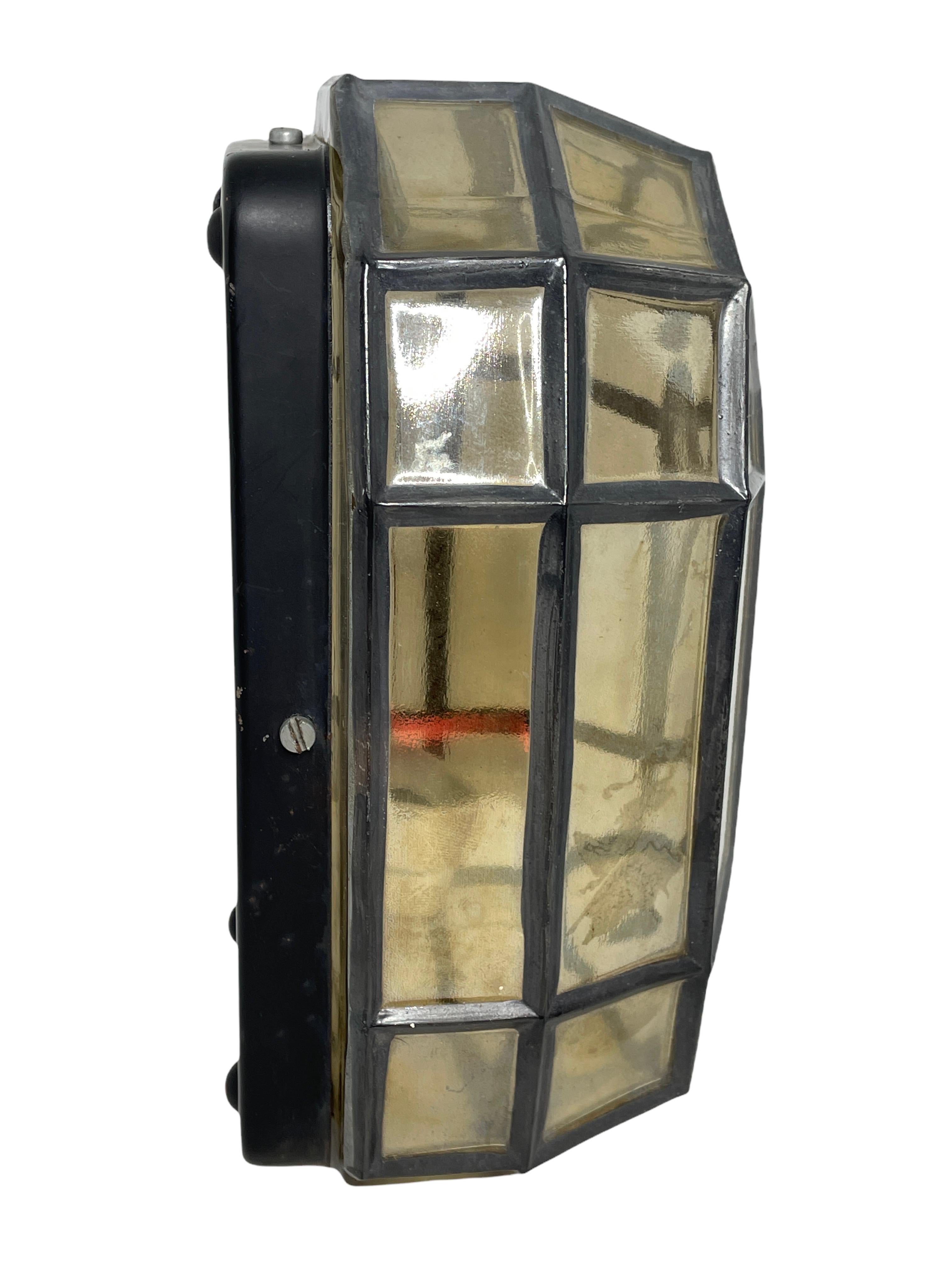 Midcentury Iron Glass Wall Light by Glashütte Limburg, 1970s In Good Condition For Sale In Nuernberg, DE