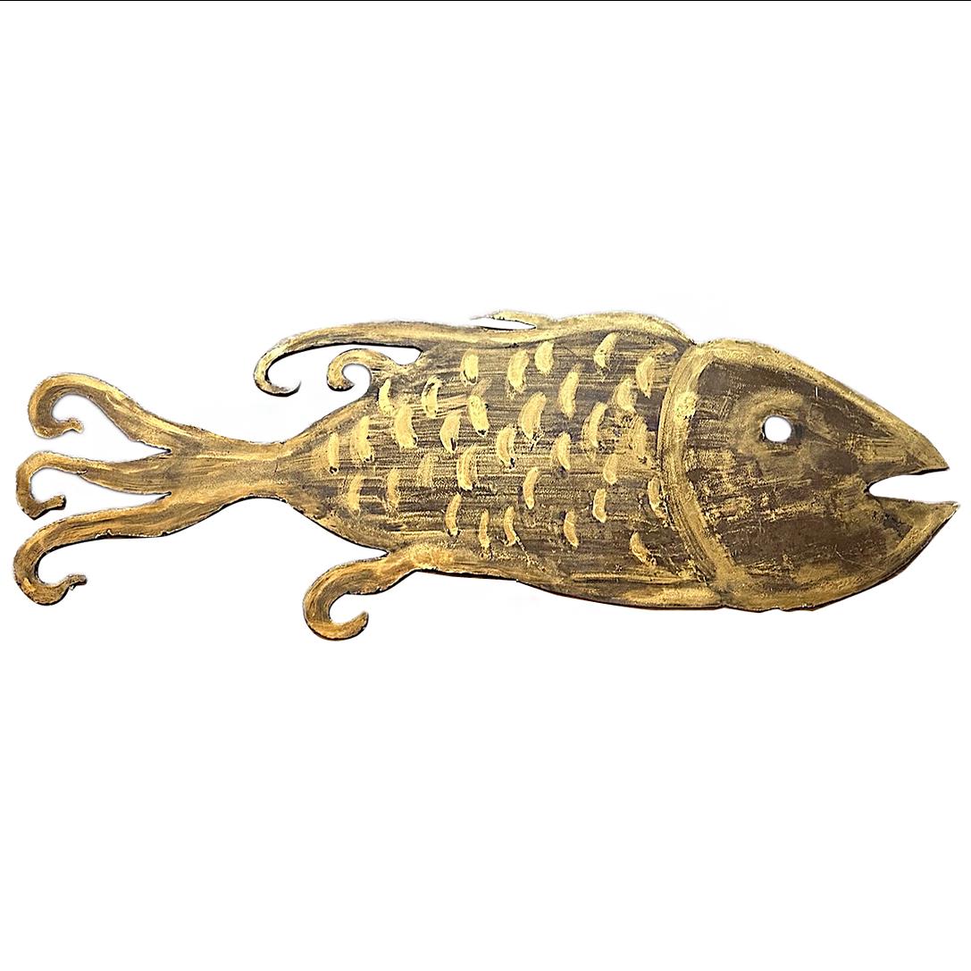 A circa 1960's Italian hammered and gilt iron sculpture.

Measurements:
Length: 37.5