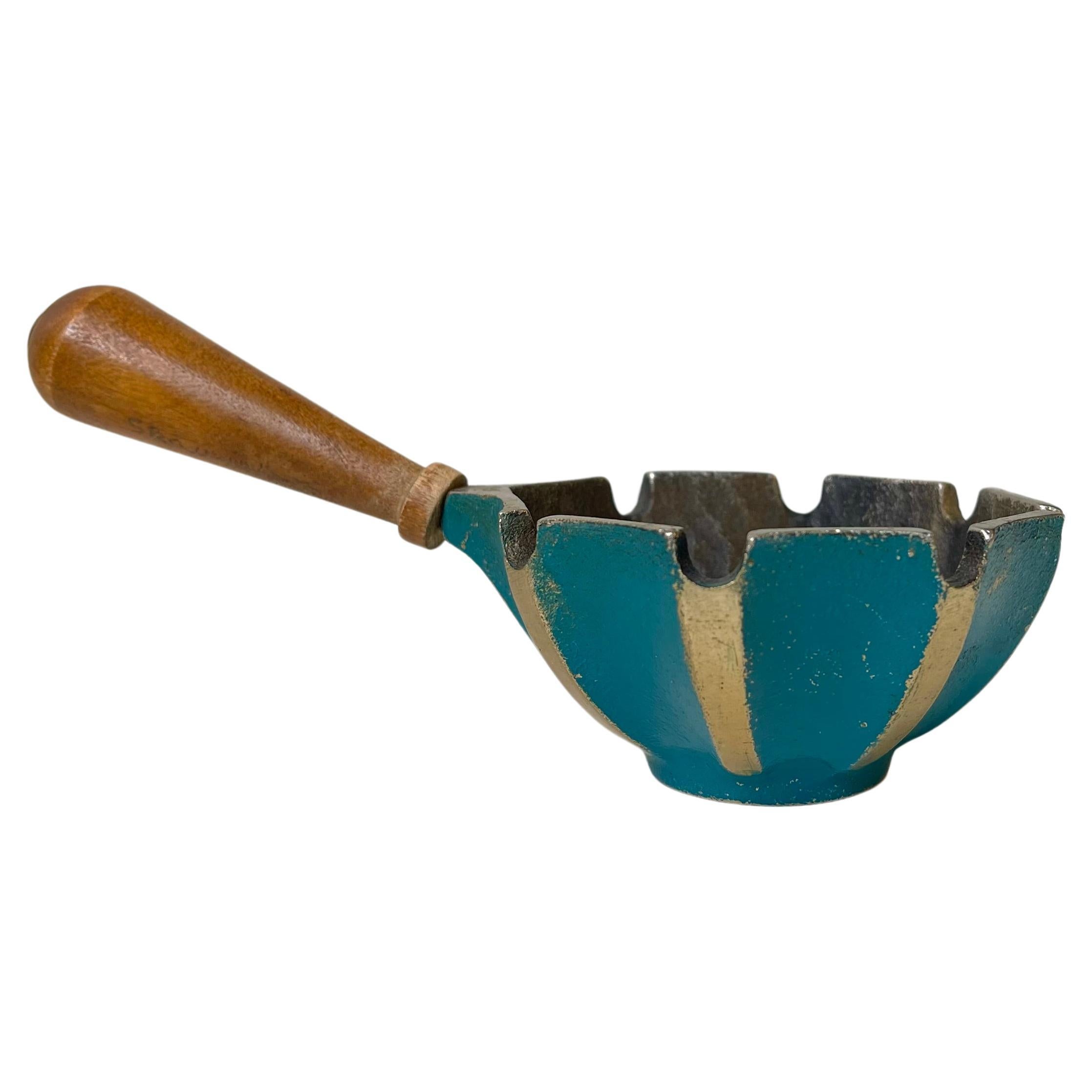Midcentury Israeli Ashtray in Cast Iron and Beech, 1960s For Sale