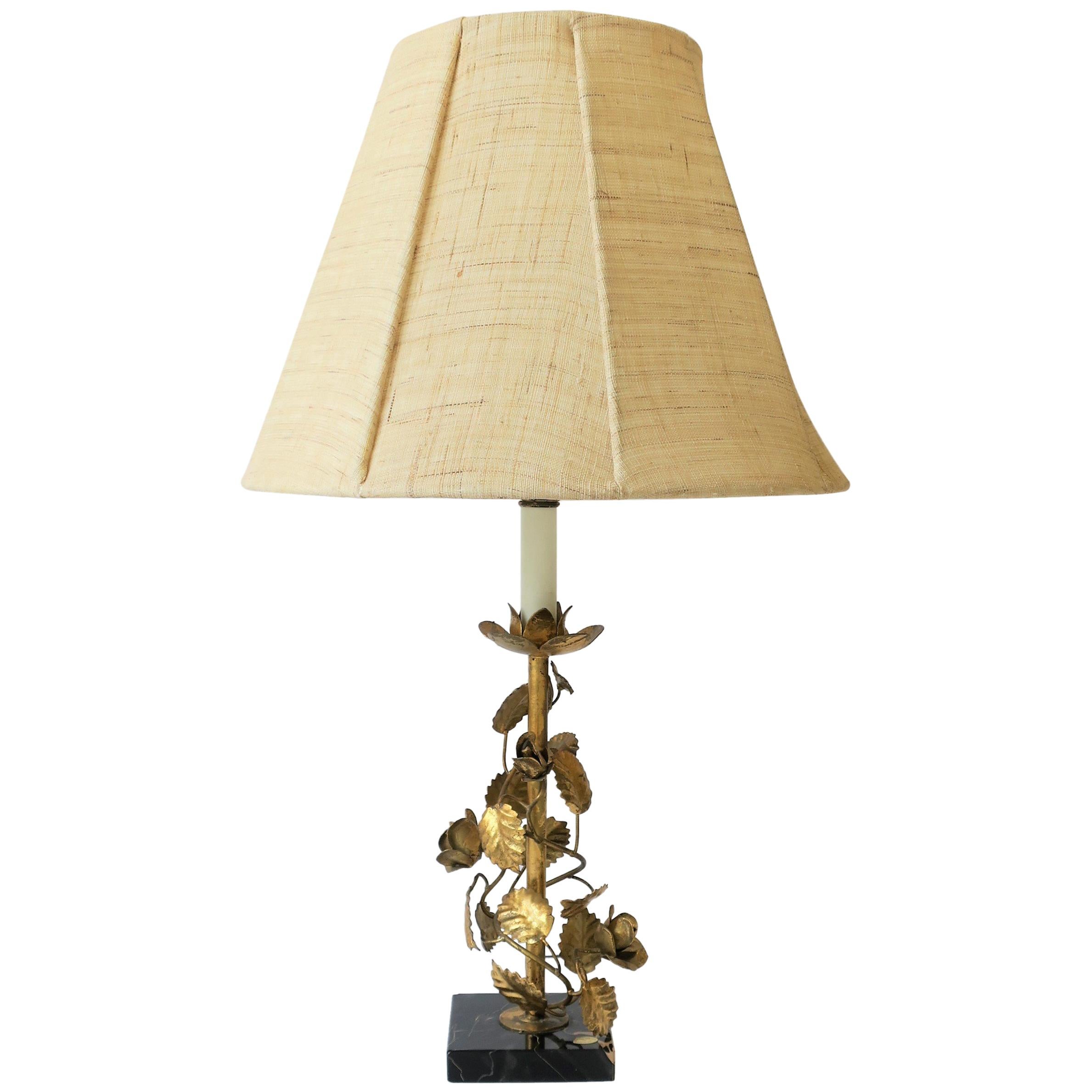 Italian Gold Gilt Tole and Black Marble Table Lamp
