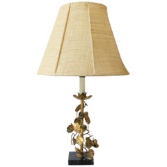 Vintage Italian Gold Gilt Tole and Black Marble Table Lamp