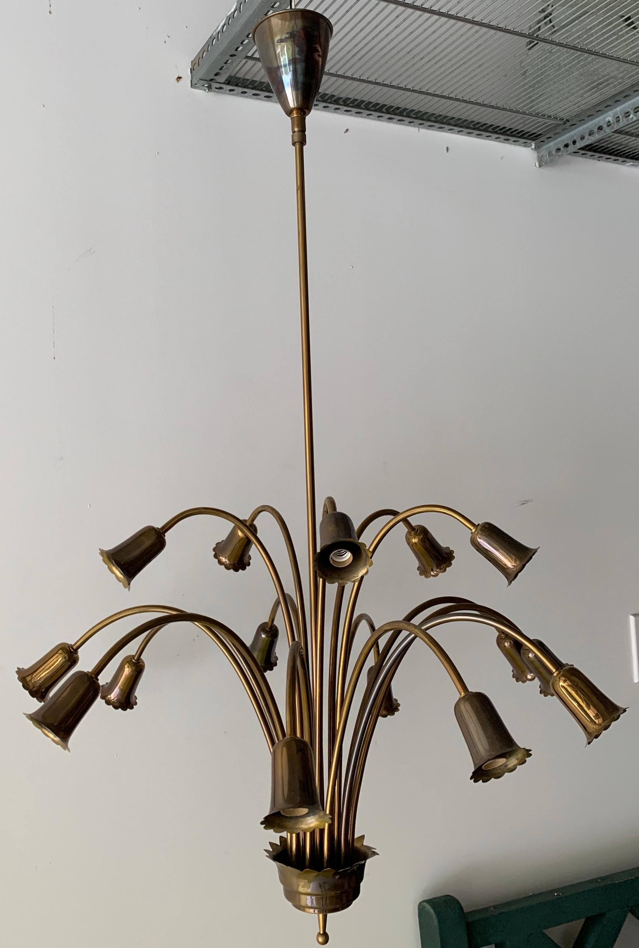 Mid-Century Modern Midcentury Italian 15-Arm Brass Chandelier