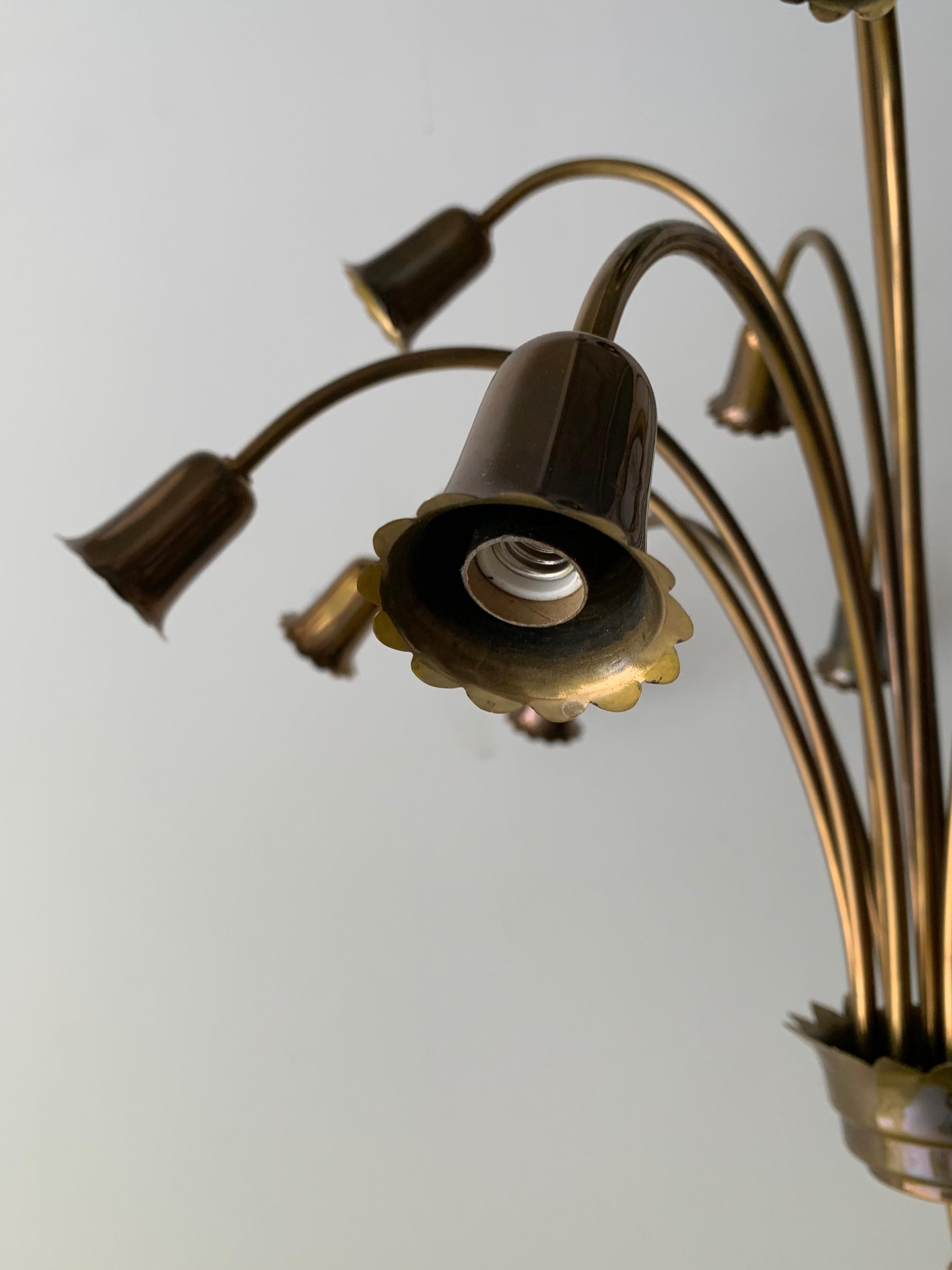 Midcentury Italian 15-Arm Brass Chandelier 1