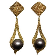 Midcentury Italian 18 Karat Tahitian South Sea Pearl Earrings