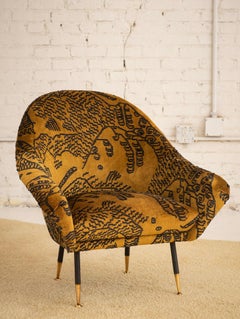 Midcentury Italian Accent Chair by Gastone Rinaldi for Rima in Dedar Milano