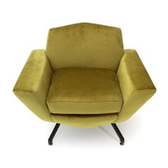 Midcentury Italian Acid Green Velvet Armchair, 1960s