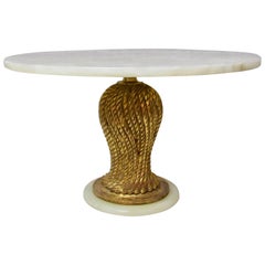 Midcentury Italian Alabaster on Gilt Carved Tassel Mounted on Onyx Base, 1940s