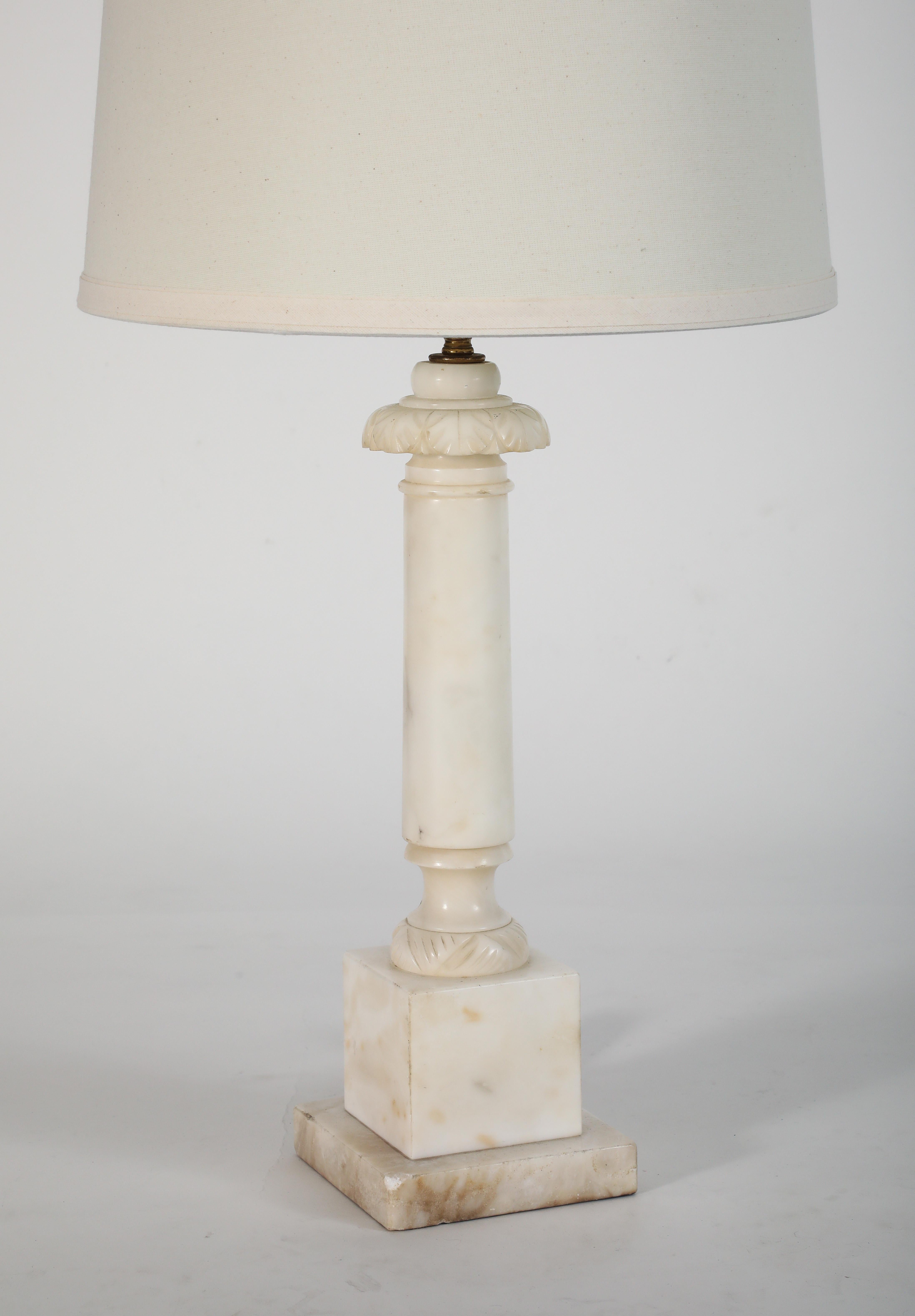 Carved Midcentury Italian Alabaster Table Lamp For Sale
