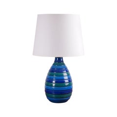 Midcentury Italian Aldo Londi for Bitossi Huge Blue Table Lamp with Lampshade