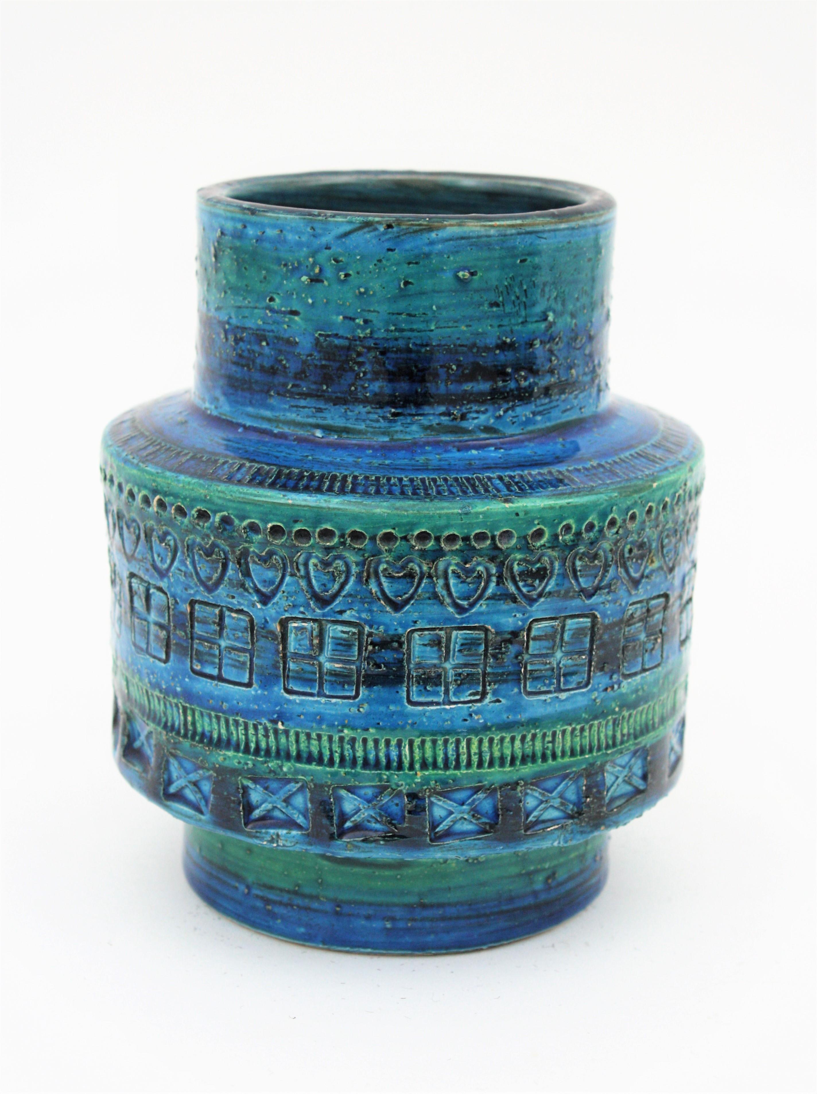 Mid-Century Modern Midcentury Italian Aldo Londi for Bitossi Rimini Blue Glazed Ceramic Vase