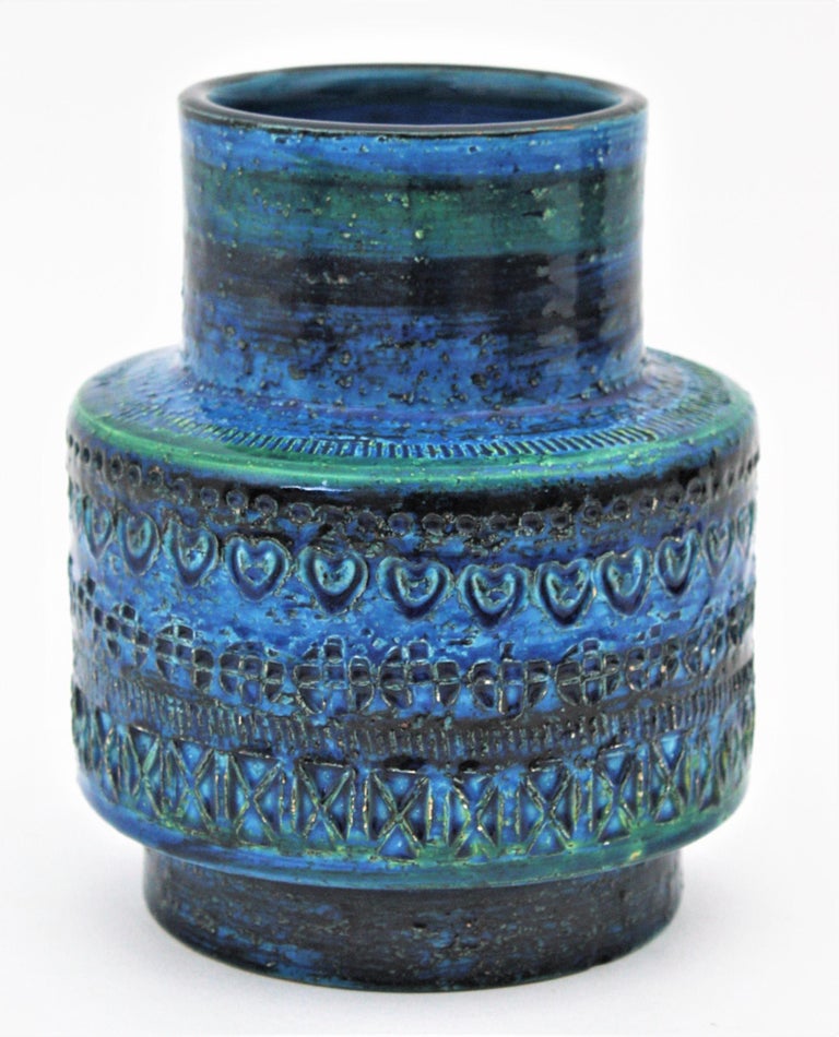 Midcentury Italian Aldo Londi for Bitossi Rimini Blue Glazed Ceramic