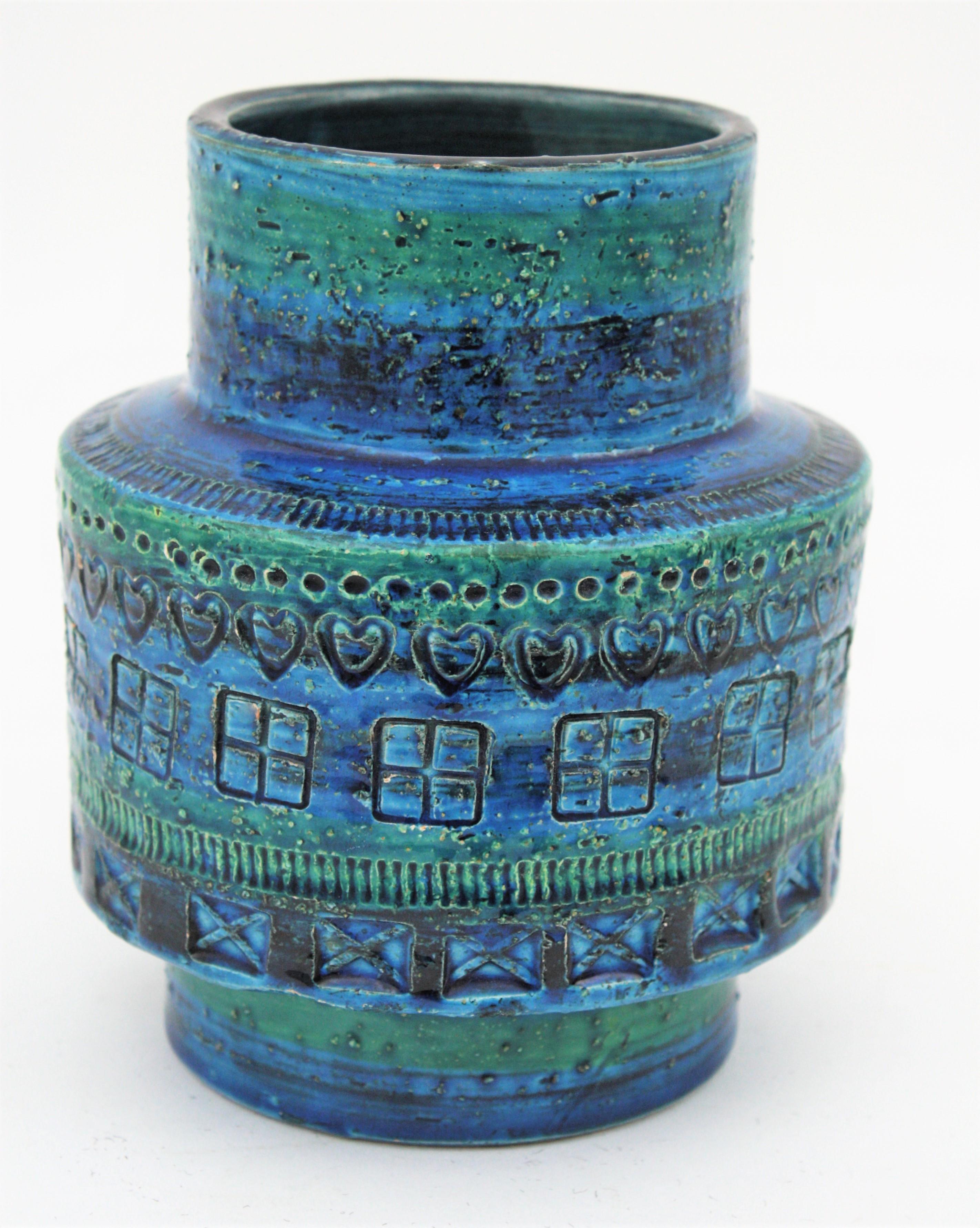 20th Century Midcentury Italian Aldo Londi for Bitossi Rimini Blue Glazed Ceramic Vase
