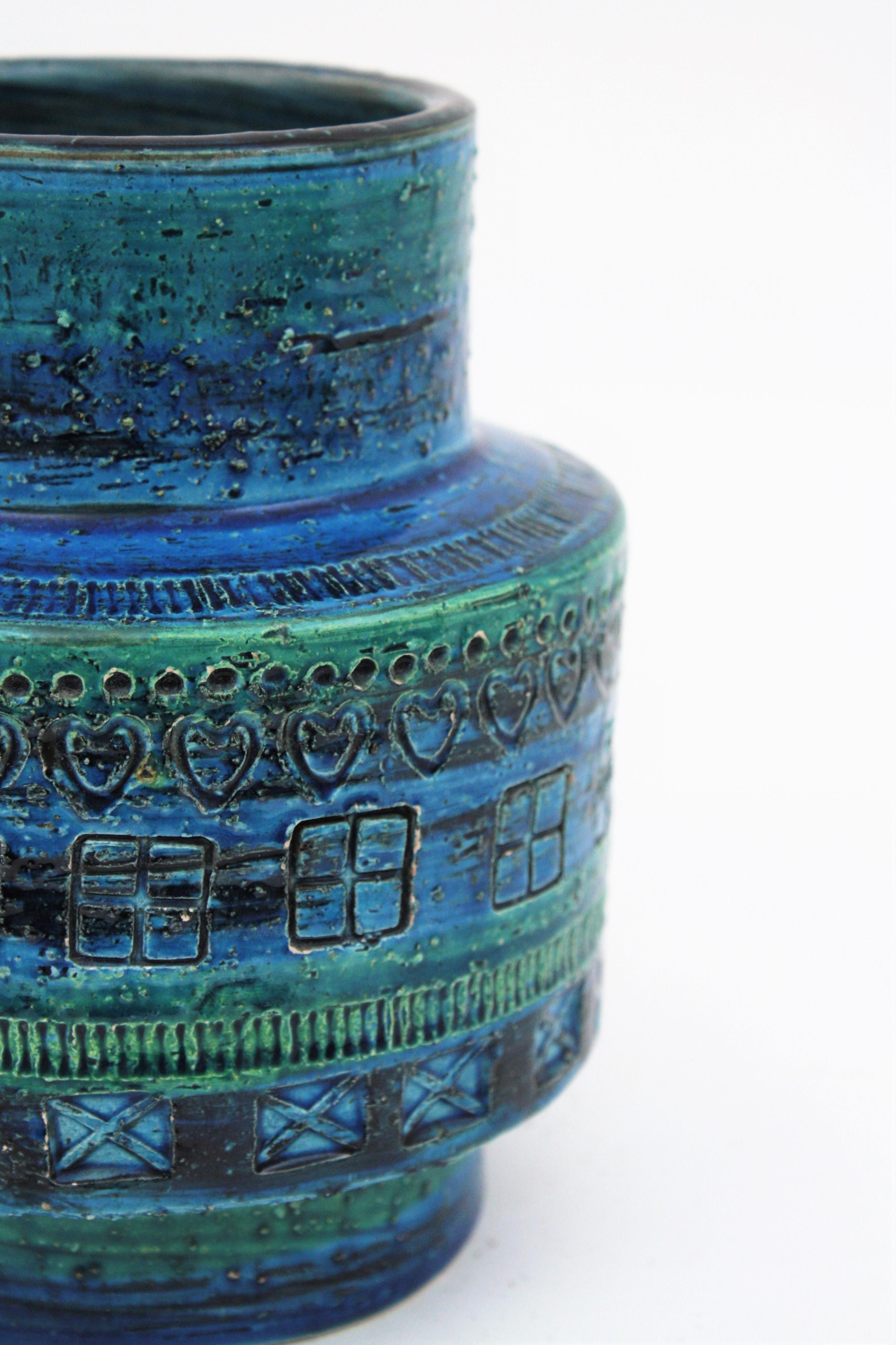 Midcentury Italian Aldo Londi for Bitossi Rimini Blue Glazed Ceramic Vase 2