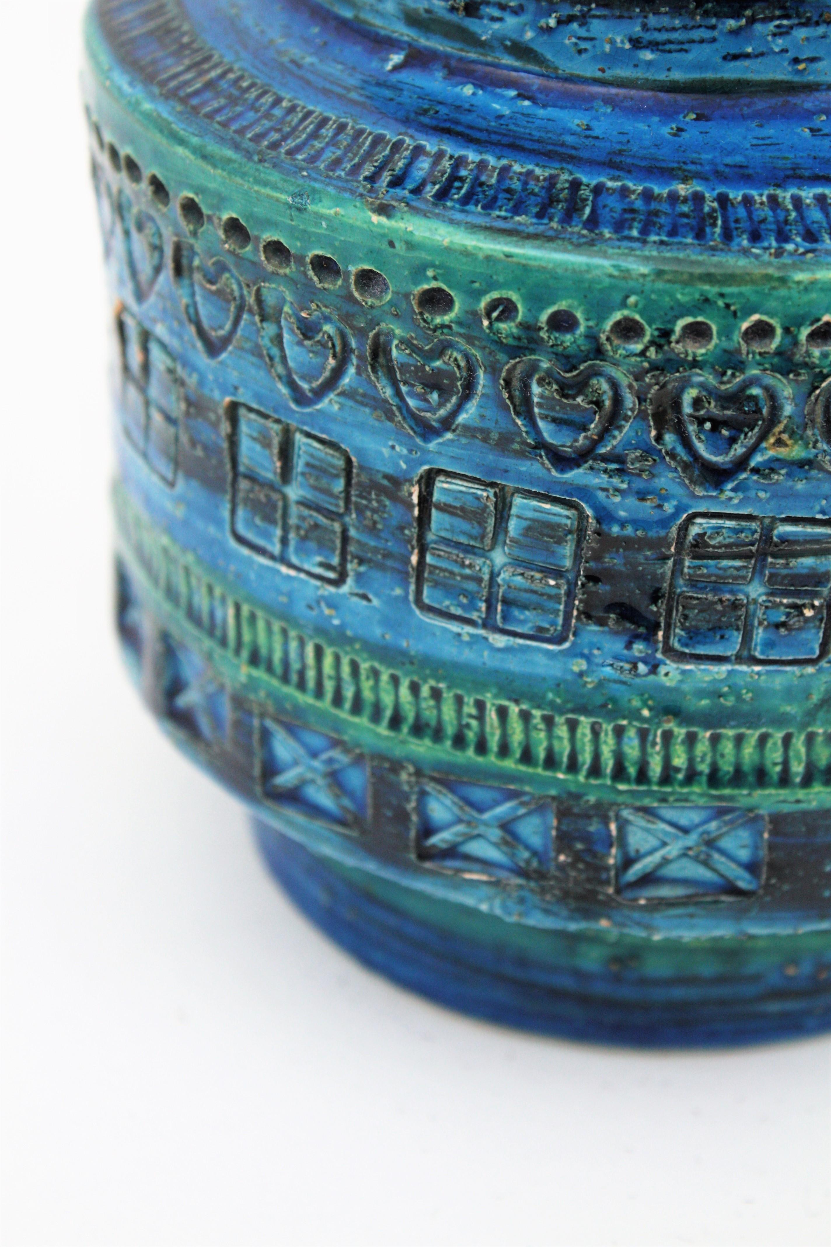 Midcentury Italian Aldo Londi for Bitossi Rimini Blue Glazed Ceramic Vase 3
