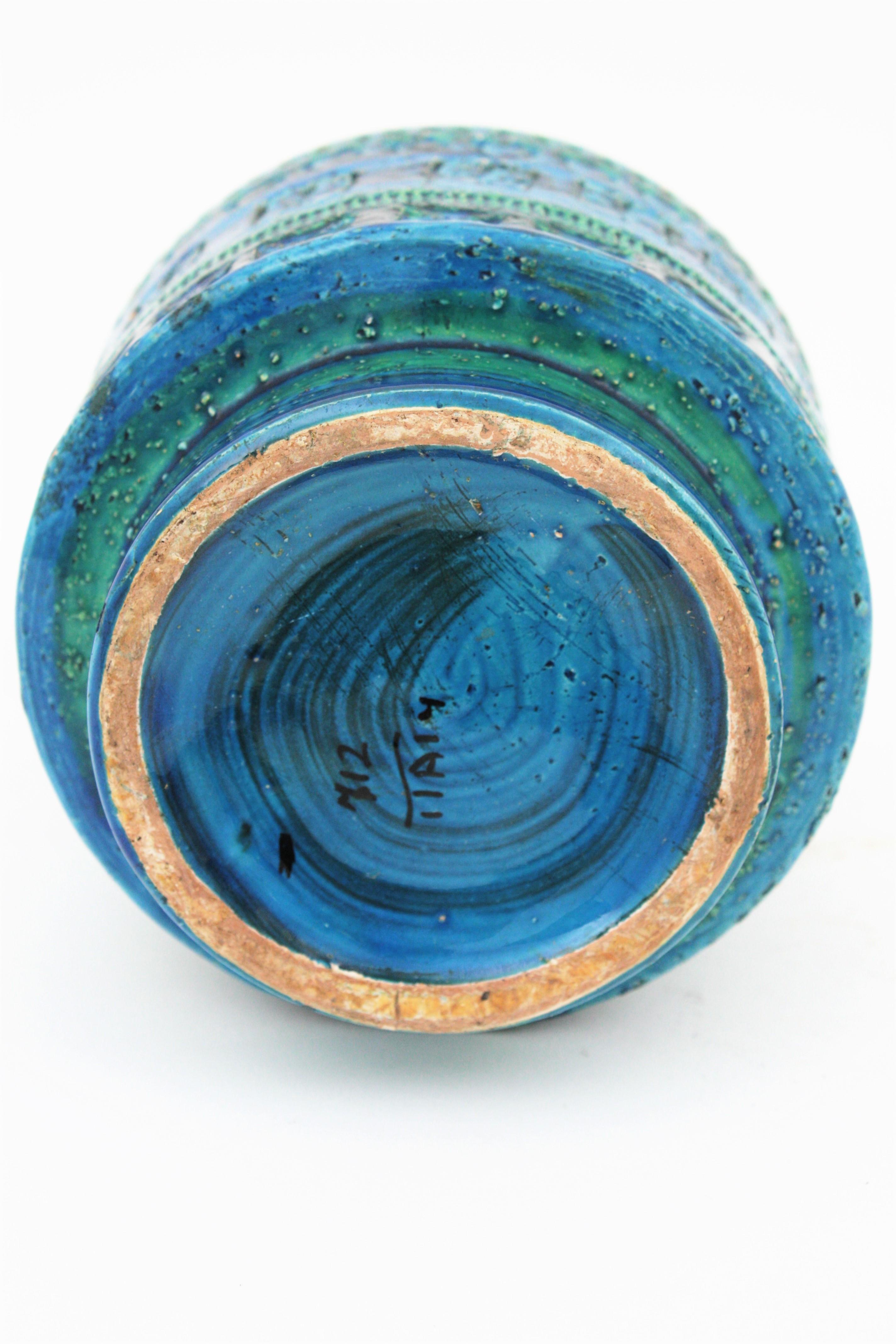 Midcentury Italian Aldo Londi for Bitossi Rimini Blue Glazed Ceramic Vase 4