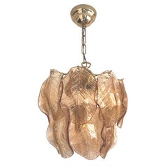 Midcentury Italian Amber Leaf Murano Glass Chandelier, 1970s