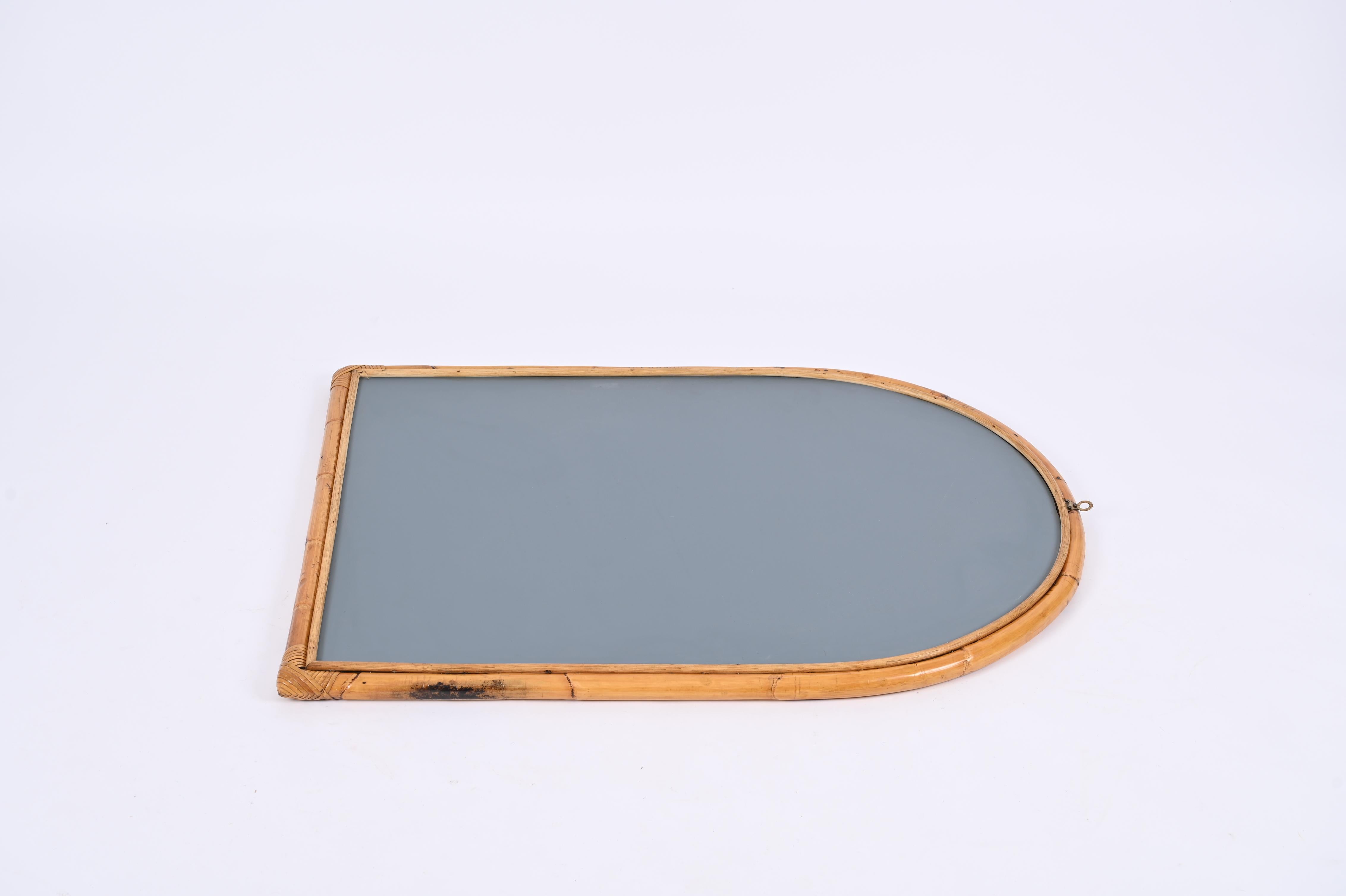 Midcentury Italian Arch Mirror with Double Bamboo and Rattan Frame, Italy, 1970s For Sale 12