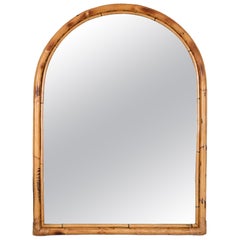 Midcentury Italian Arch Mirror with Double Bamboo and Rattan Frame, Italy, 1970s