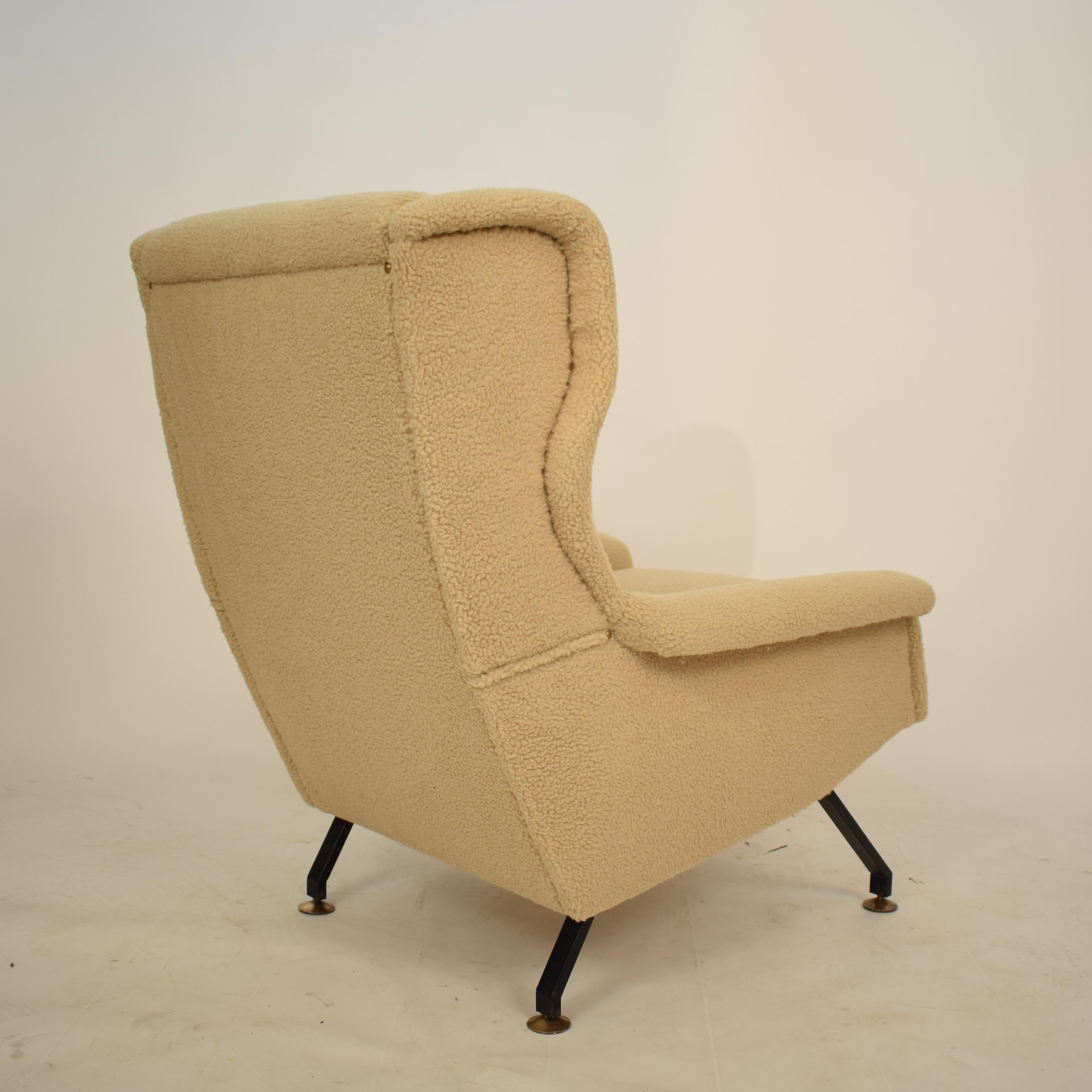 Midcentury Italian Armchair Lounge Chair in Beige Sandy Sheep Wool Fabric, 1950 6