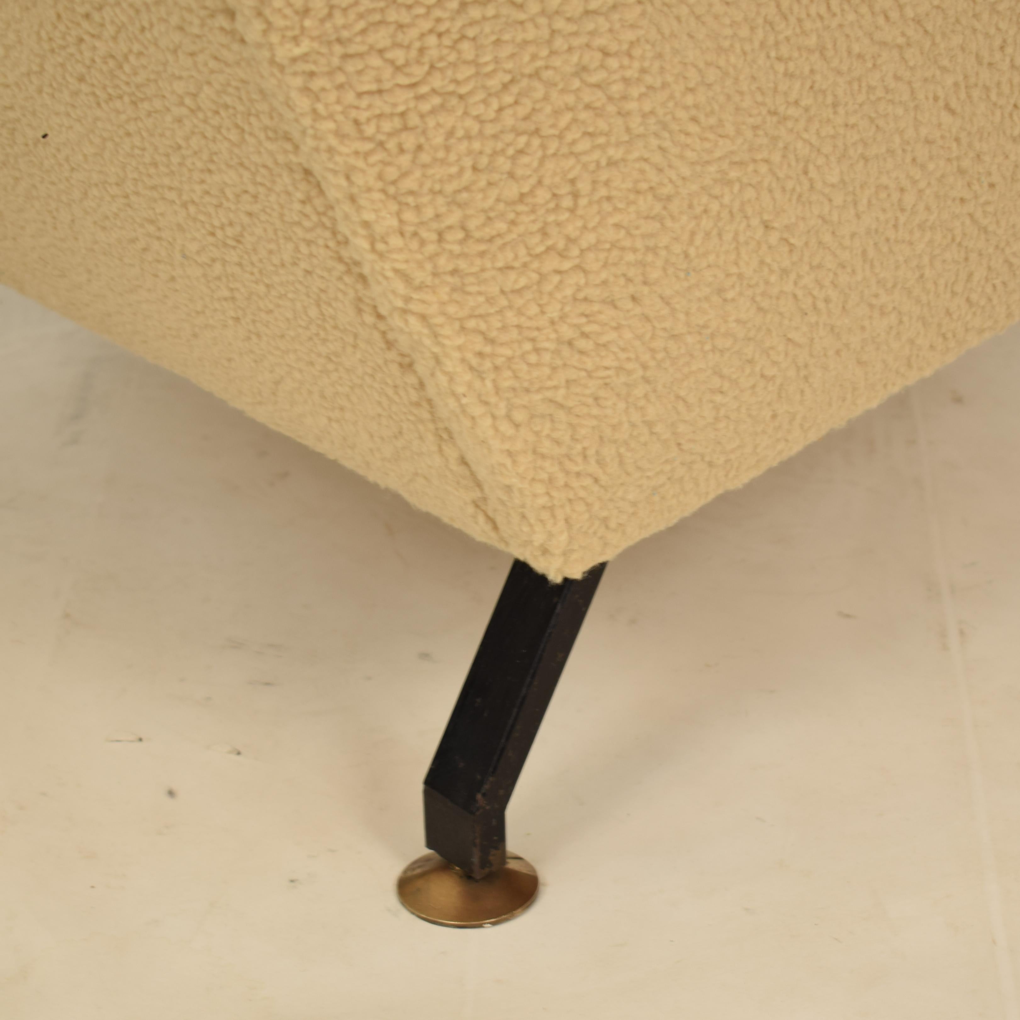Midcentury Italian Armchair Lounge Chair in Beige Sandy Sheep Wool Fabric, 1950 7