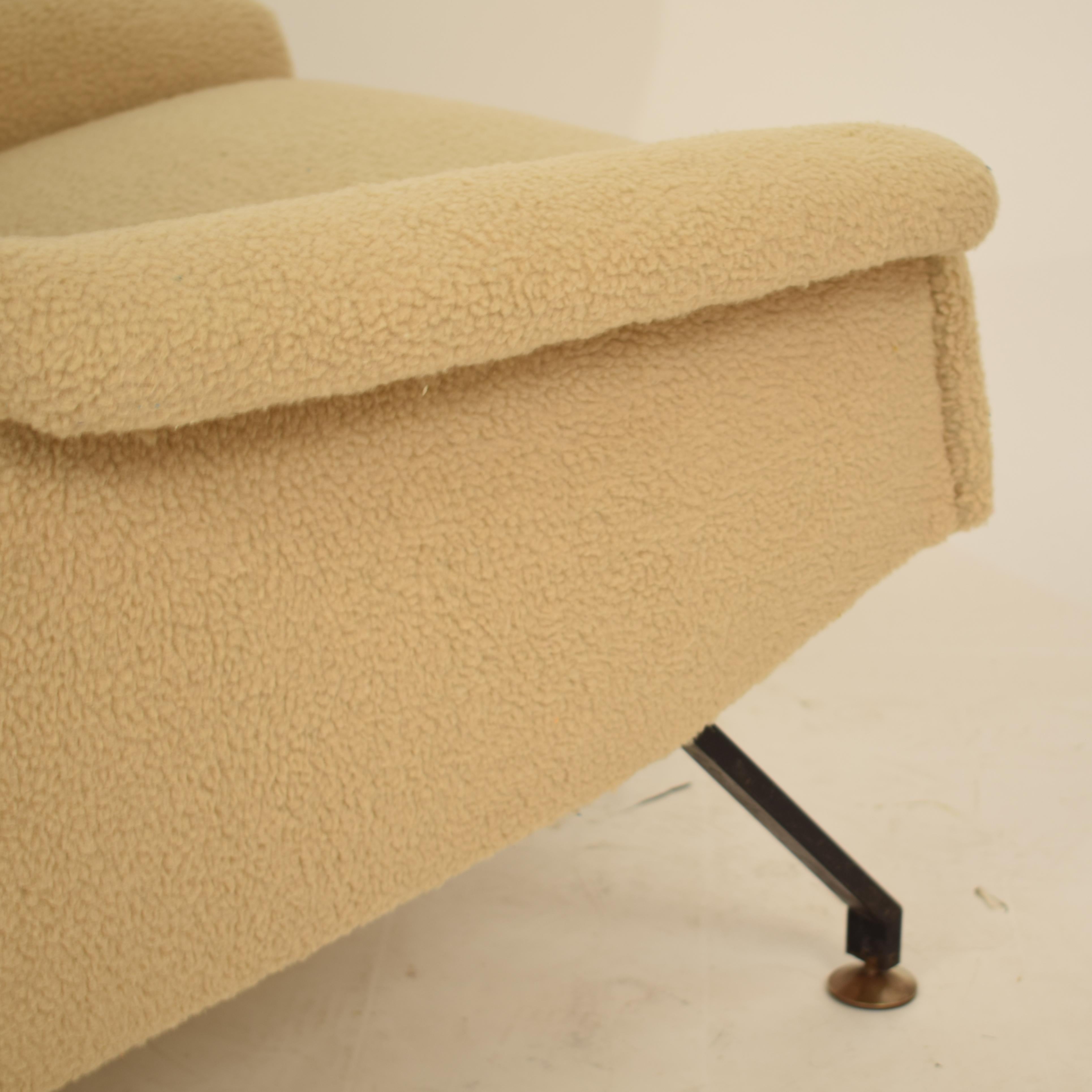 Midcentury Italian Armchair Lounge Chair in Beige Sandy Sheep Wool Fabric, 1950 8