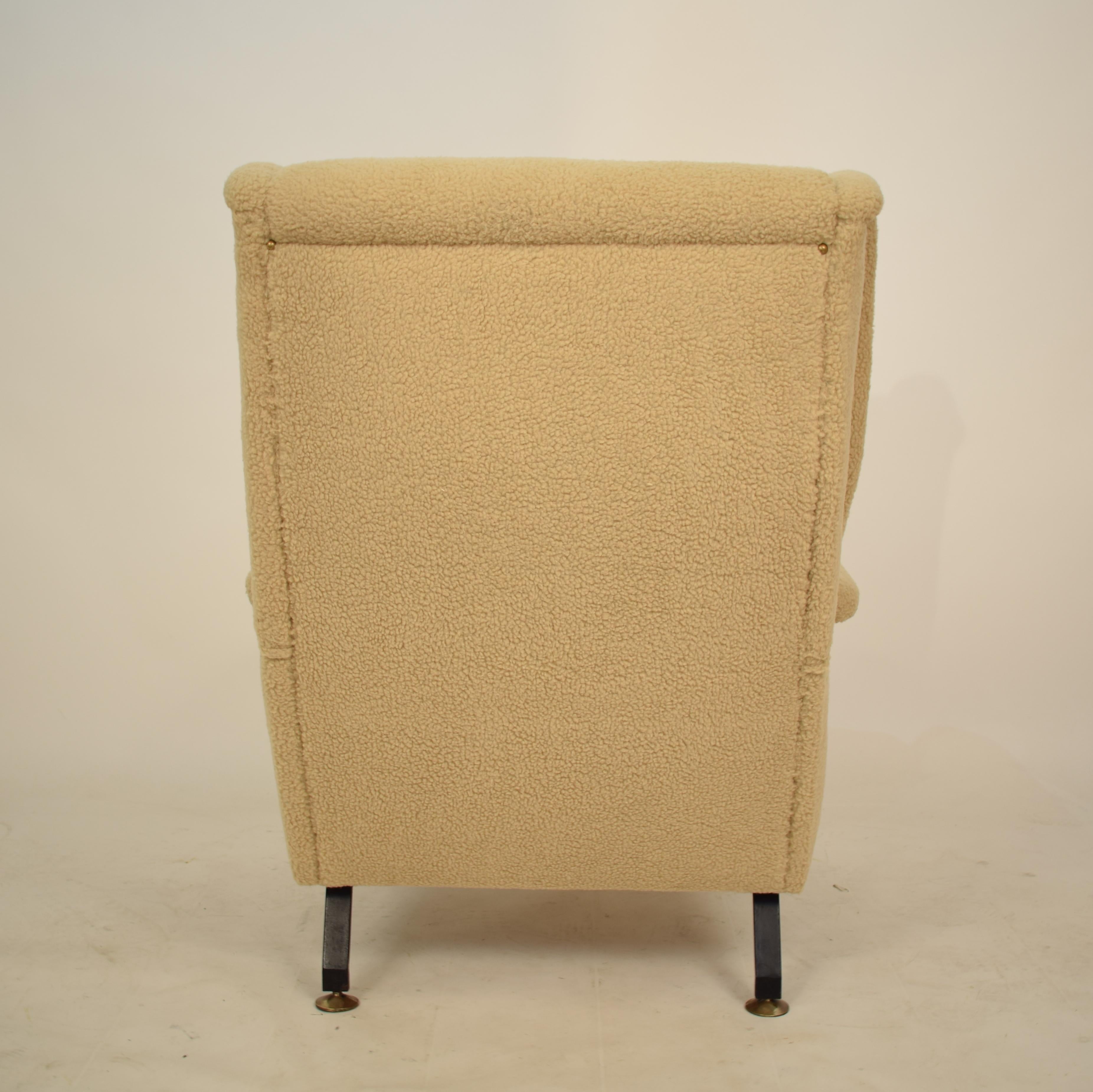 Midcentury Italian Armchair Lounge Chair in Beige Sandy Sheep Wool Fabric, 1950 9