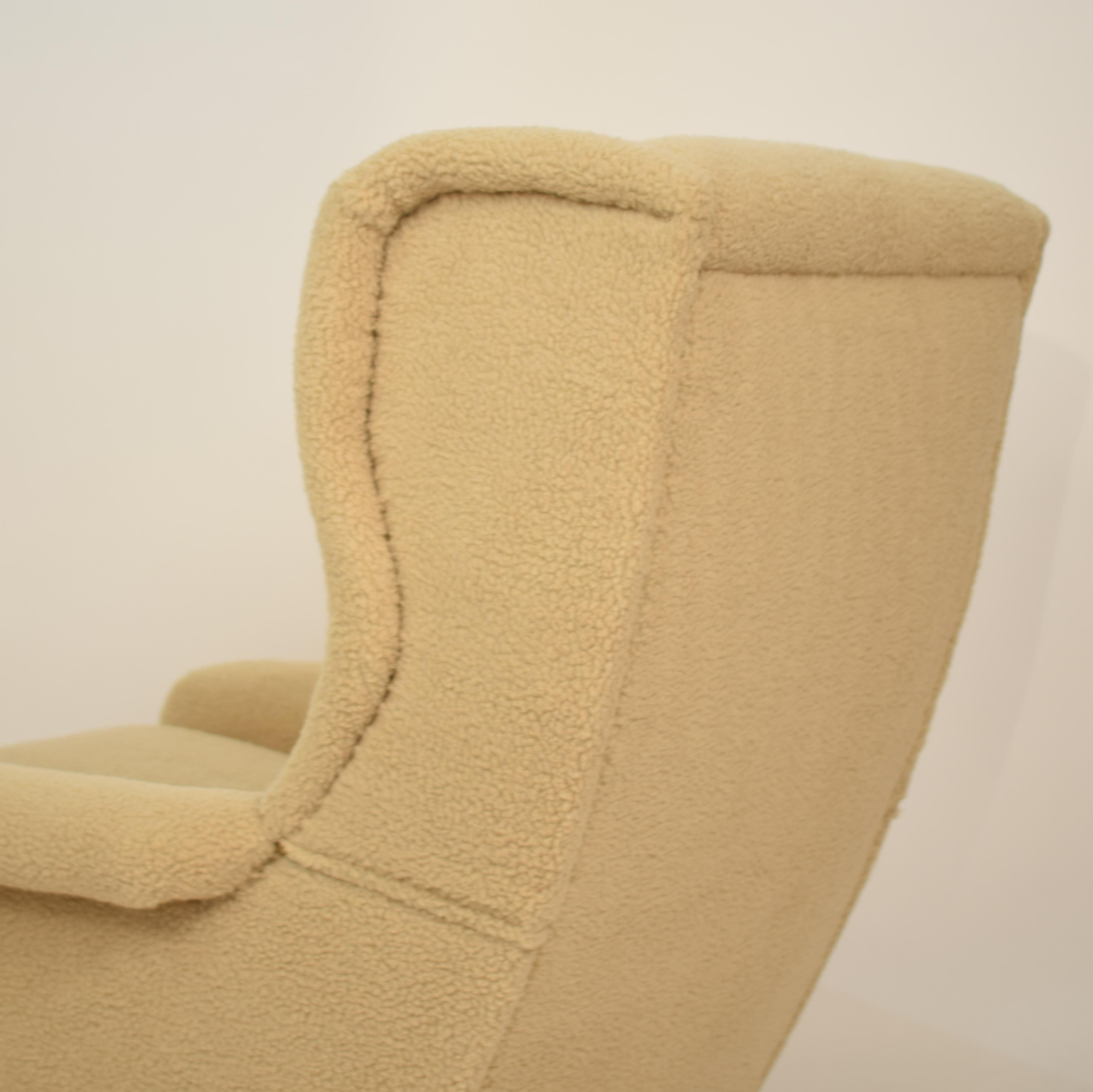 Midcentury Italian Armchair Lounge Chair in Beige Sandy Sheep Wool Fabric, 1950 11