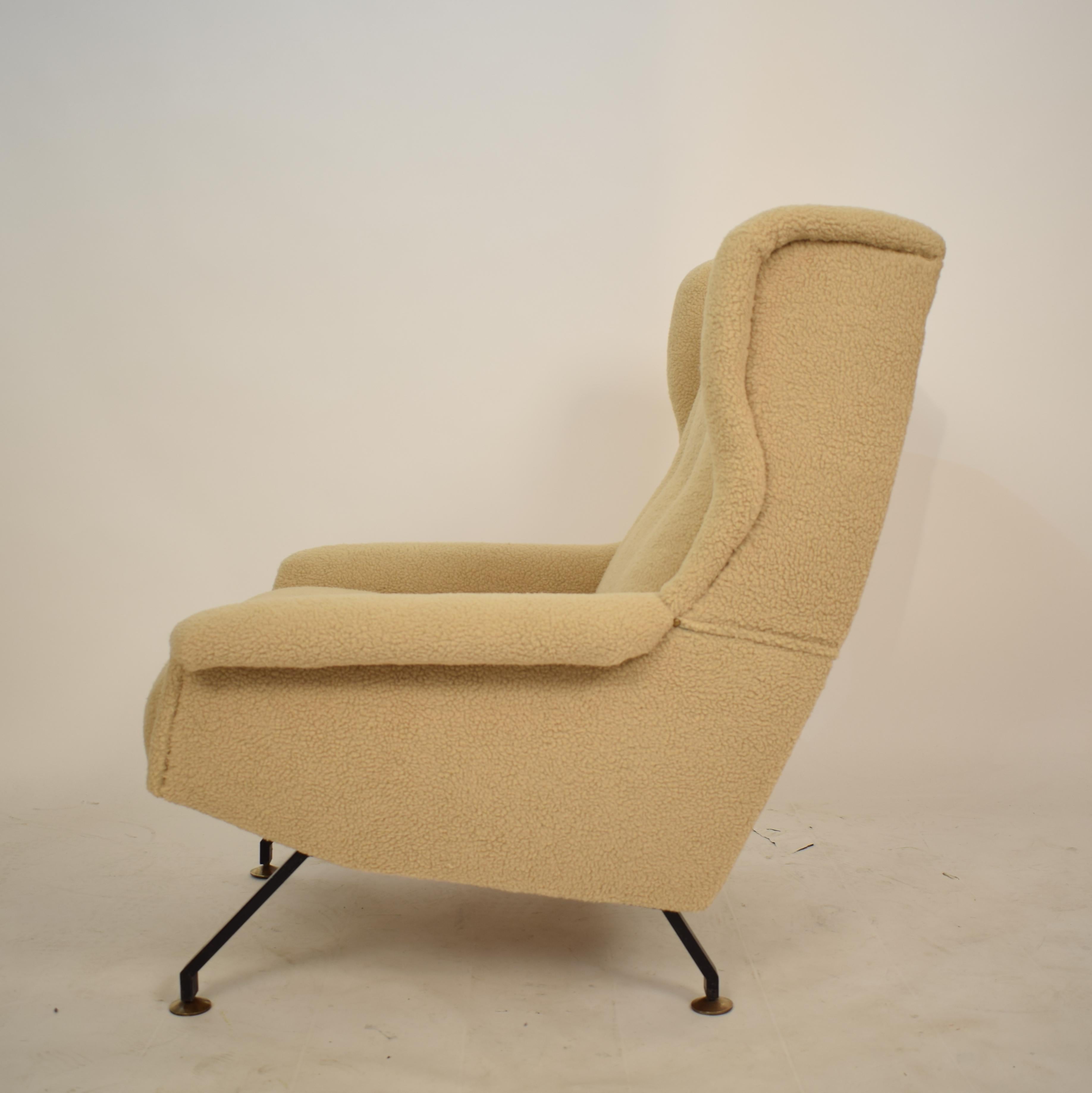 Midcentury Italian Armchair Lounge Chair in Beige Sandy Sheep Wool Fabric, 1950 12