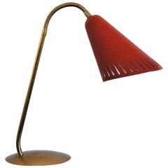 Midcentury Italian Articulated Table Lamp in Brass and Red Enameled Metal
