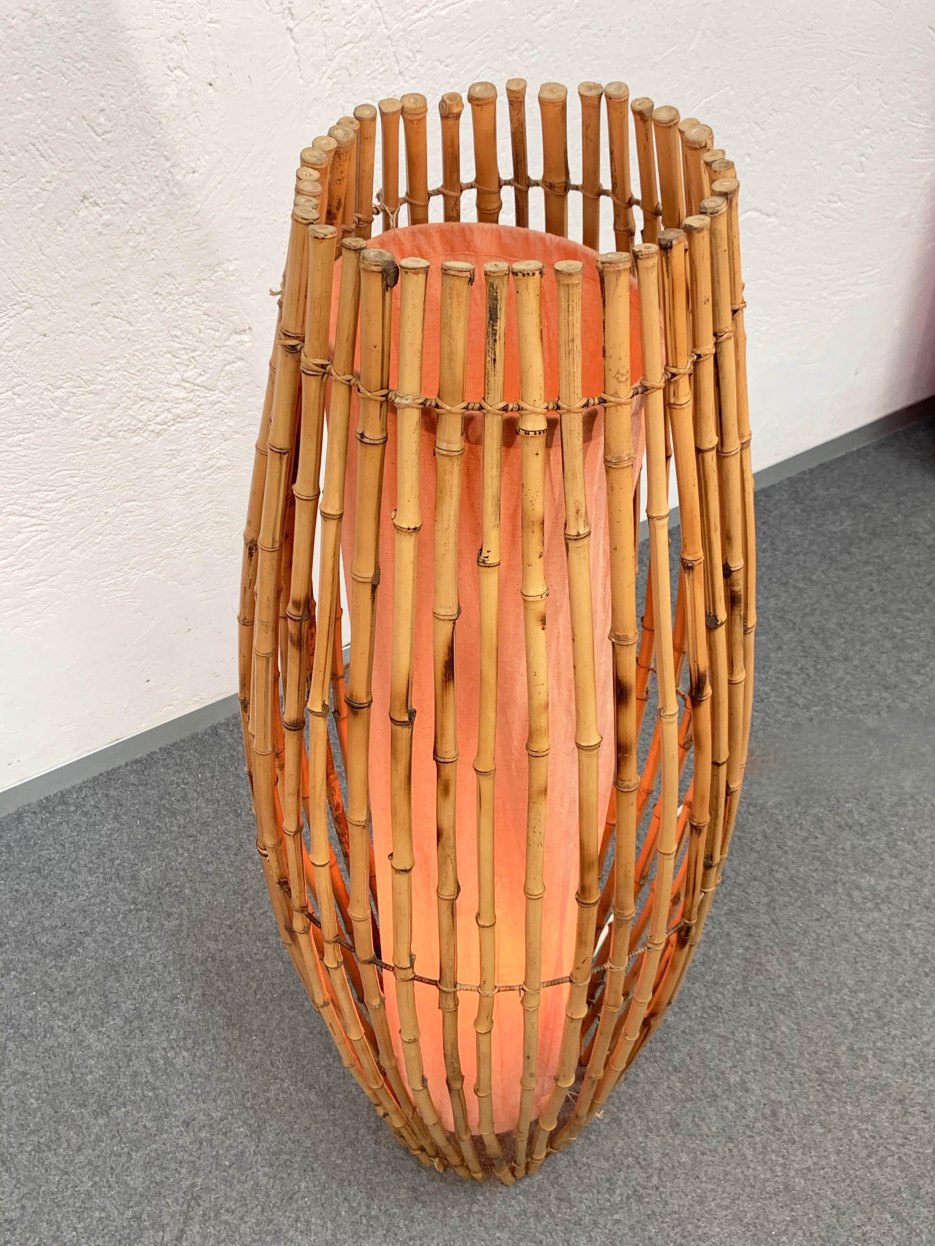 20th Century Midcentury Italian Bamboo and Rattan Floor Lamp Attributed to Albini, 1960s For Sale