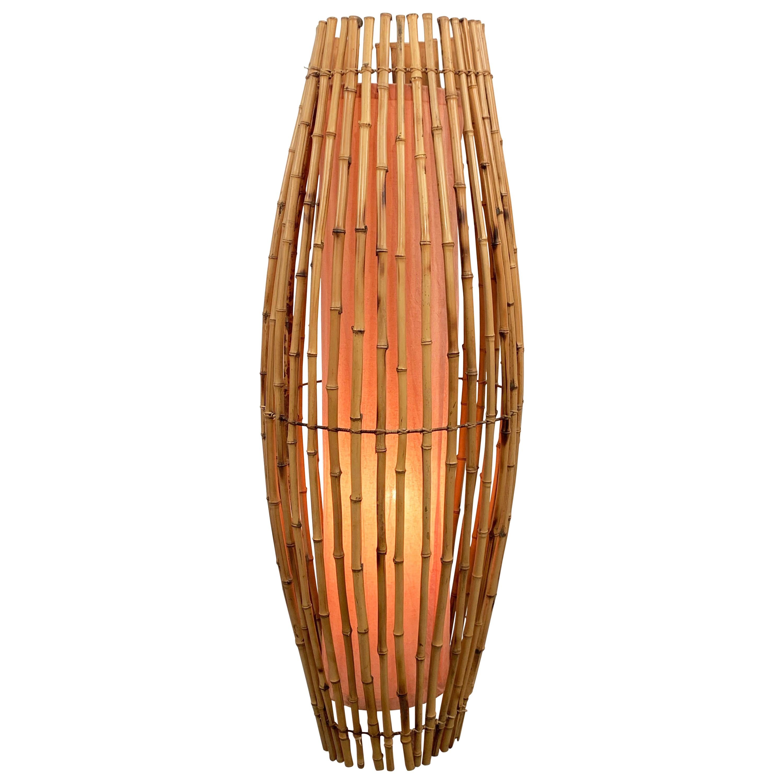 Midcentury Italian Bamboo and Rattan Floor Lamp Attributed to Albini, 1960s